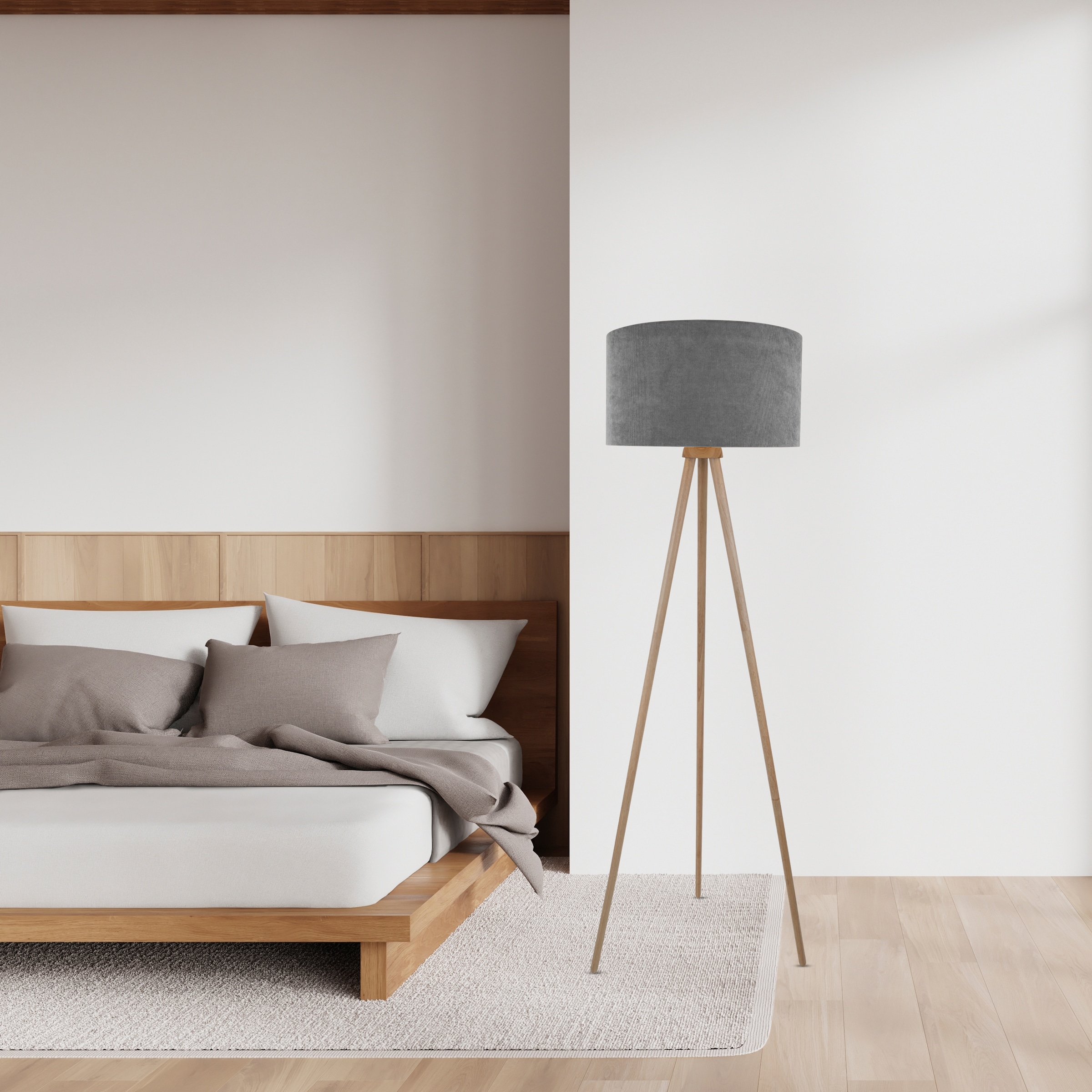 OTTO home Stehlampe »Torell - Dreibein Stehleuchte« E27 1 Stk. Textil, Dreibein Holz, E27, Kabel 300cm, Leinen o. Cord, Textilschirm