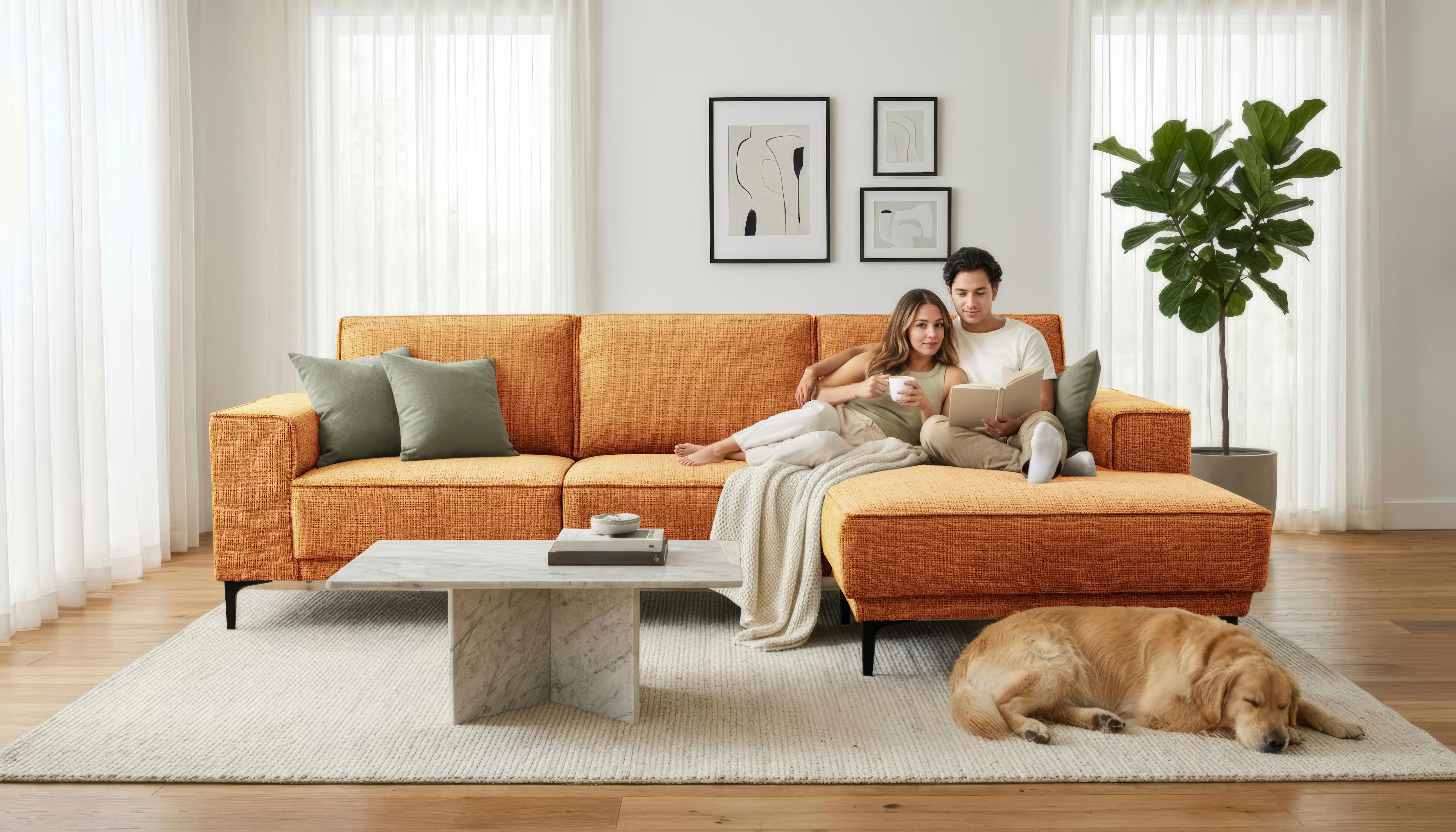 OTTO home Ecksofa "OLAND Chenille L-Form, B: 280 cm, Skandi-Design" L-Form, 280 cm, Wellenunterfederung, Skandi-Design, Metallfüße