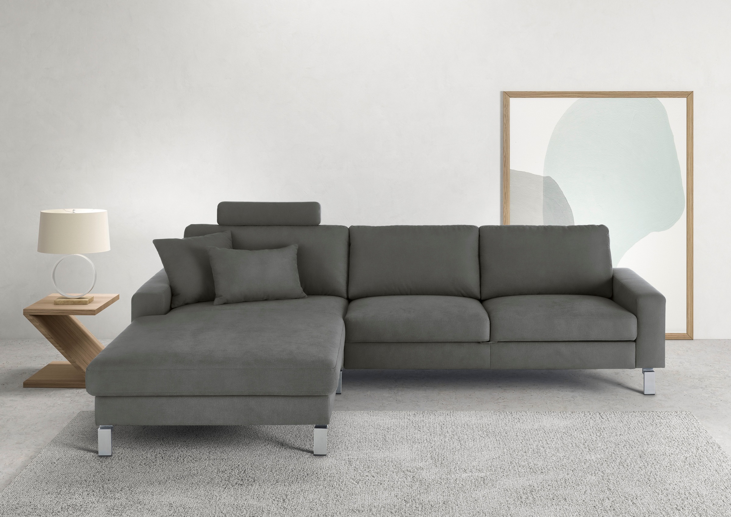 3C Candy Ecksofa "Lecce, wahlweise PUR-Schaumstoff oder Tonnentaschenfederkern" Bett im 2,5-Sitzer, teilmotorische Schlaffunktion im Longchair, L-Form