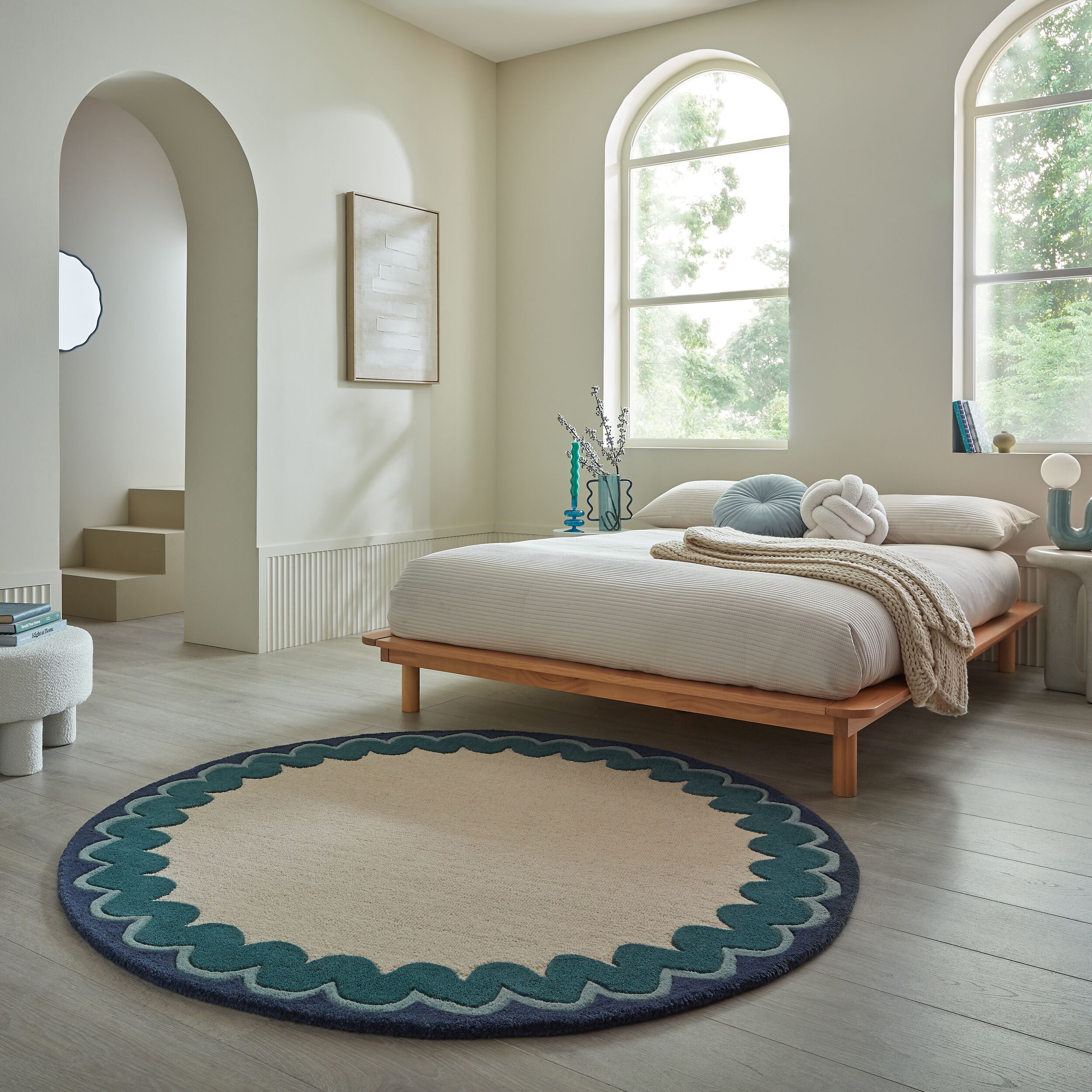 FLAIR RUGS Wollteppich "WIGGLE" rund 8 mm Höhe mit gewelltem Wellenrand; auch als Läufer und in rund