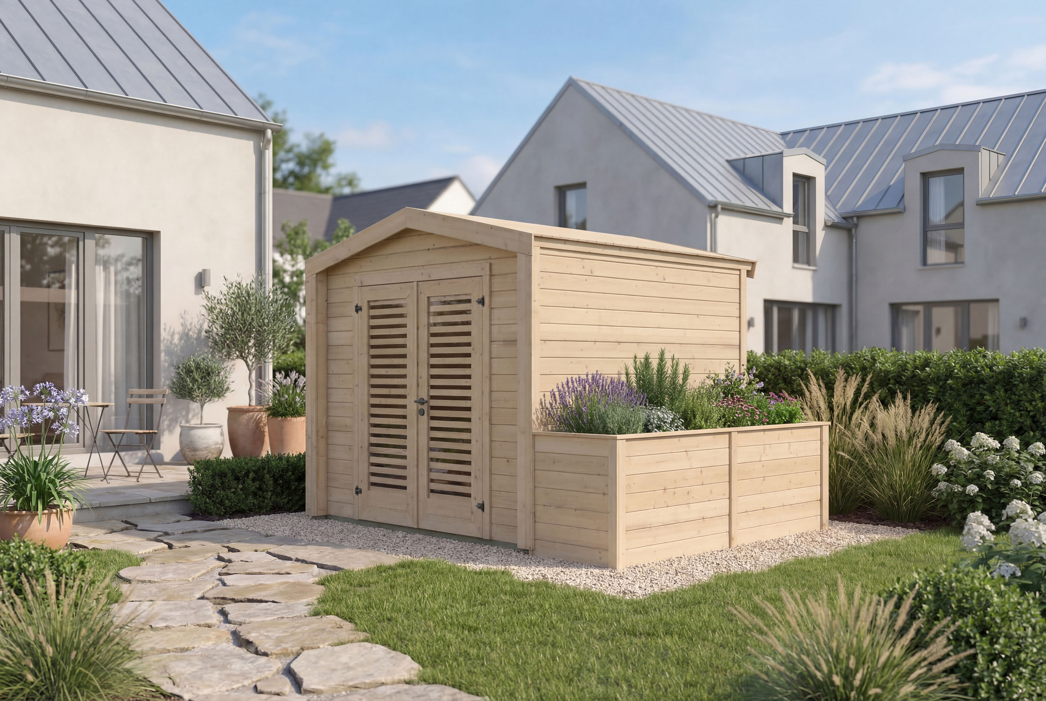 weka Gartenhaus "Killarney" Doppeltür mit Lamellen, inkl. Hochbeet