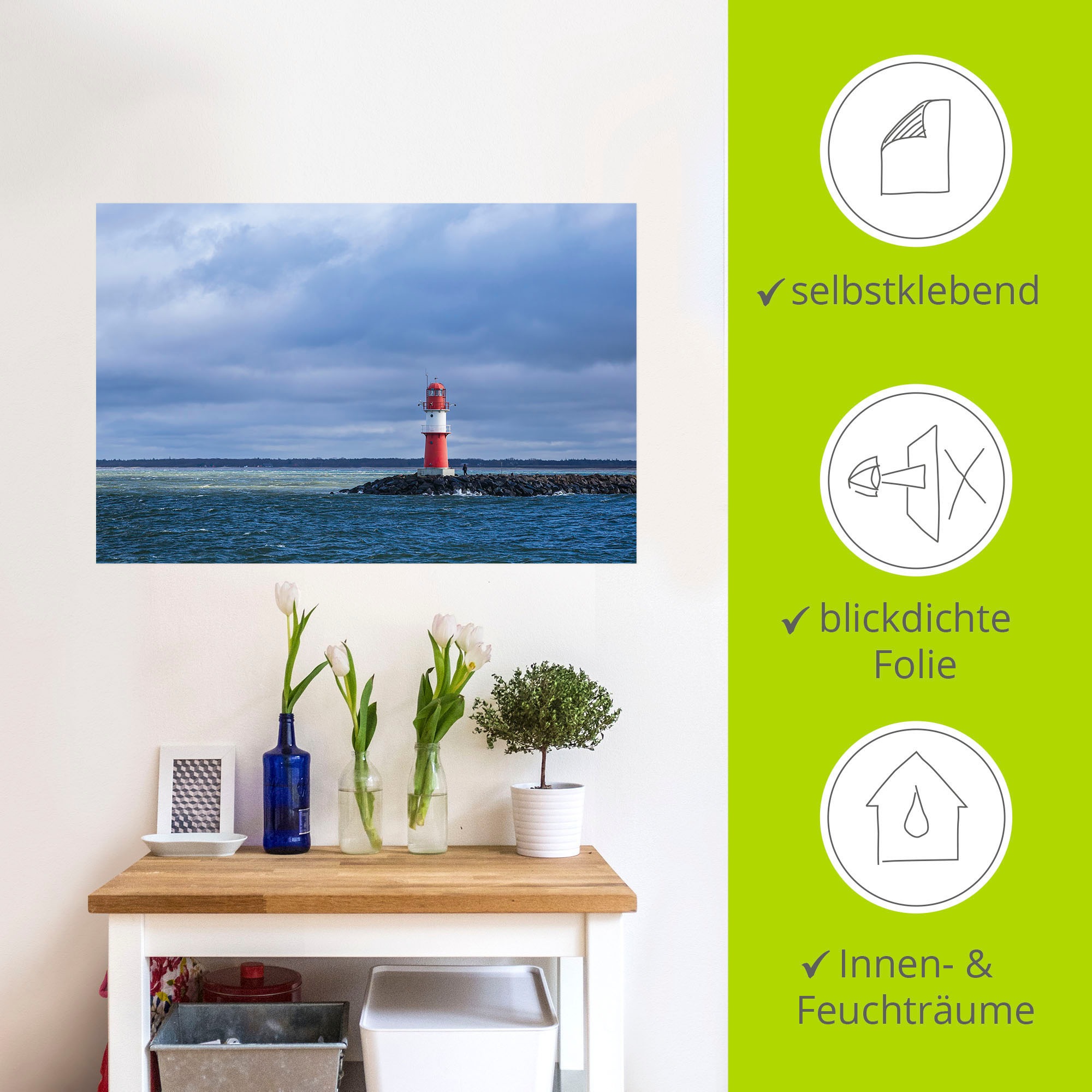 Artland Wandbild »Mole an der Ostseeküste in Warnemünde«, Gewässer, (1 St.), als Alubild, Leinwandbild, Wandaufkleber oder Poster in versch. Größen