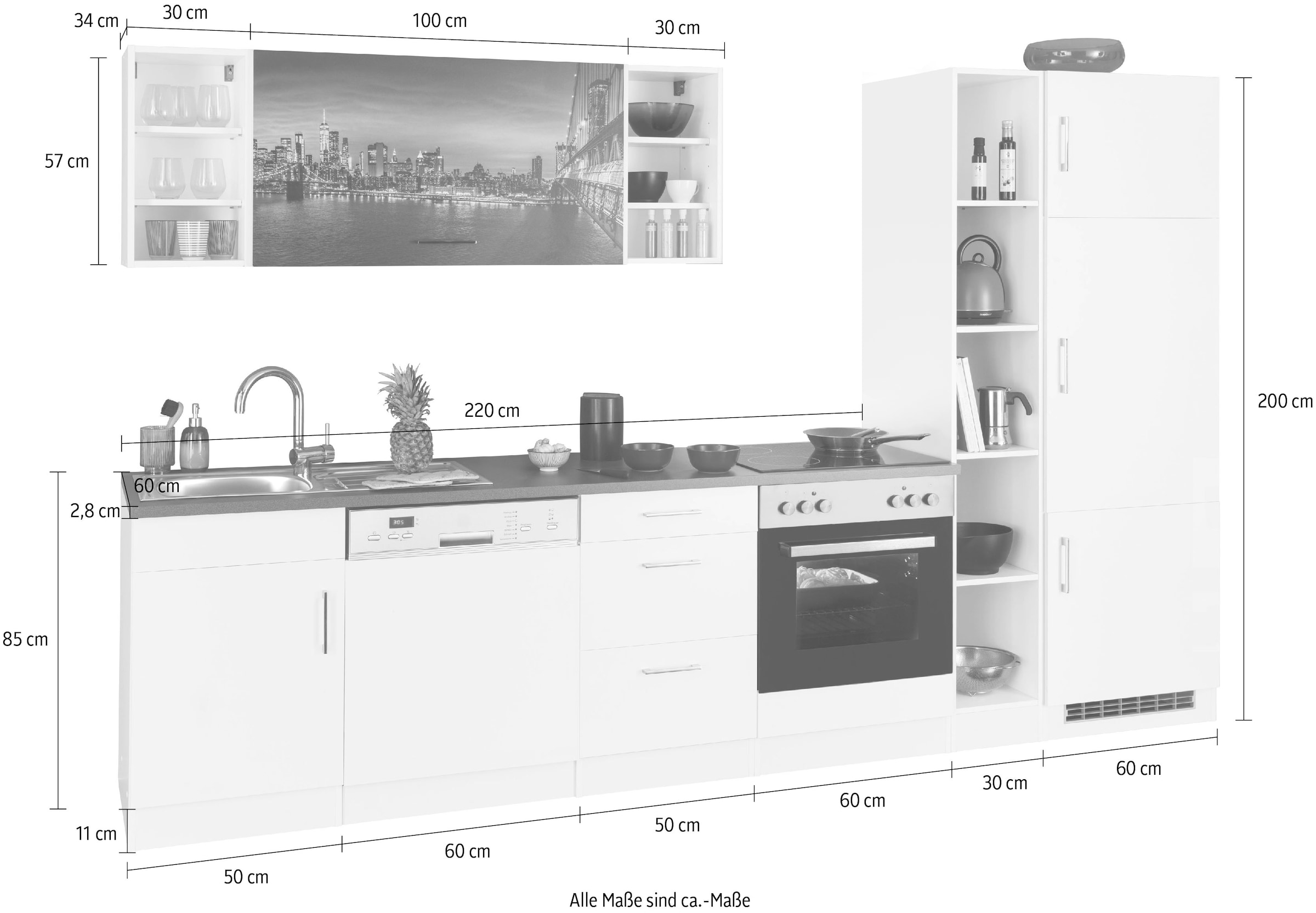 KOCHSTATION Küchenzeile »KS-Paris«, ohne E-Geräte, Breite 280 cm