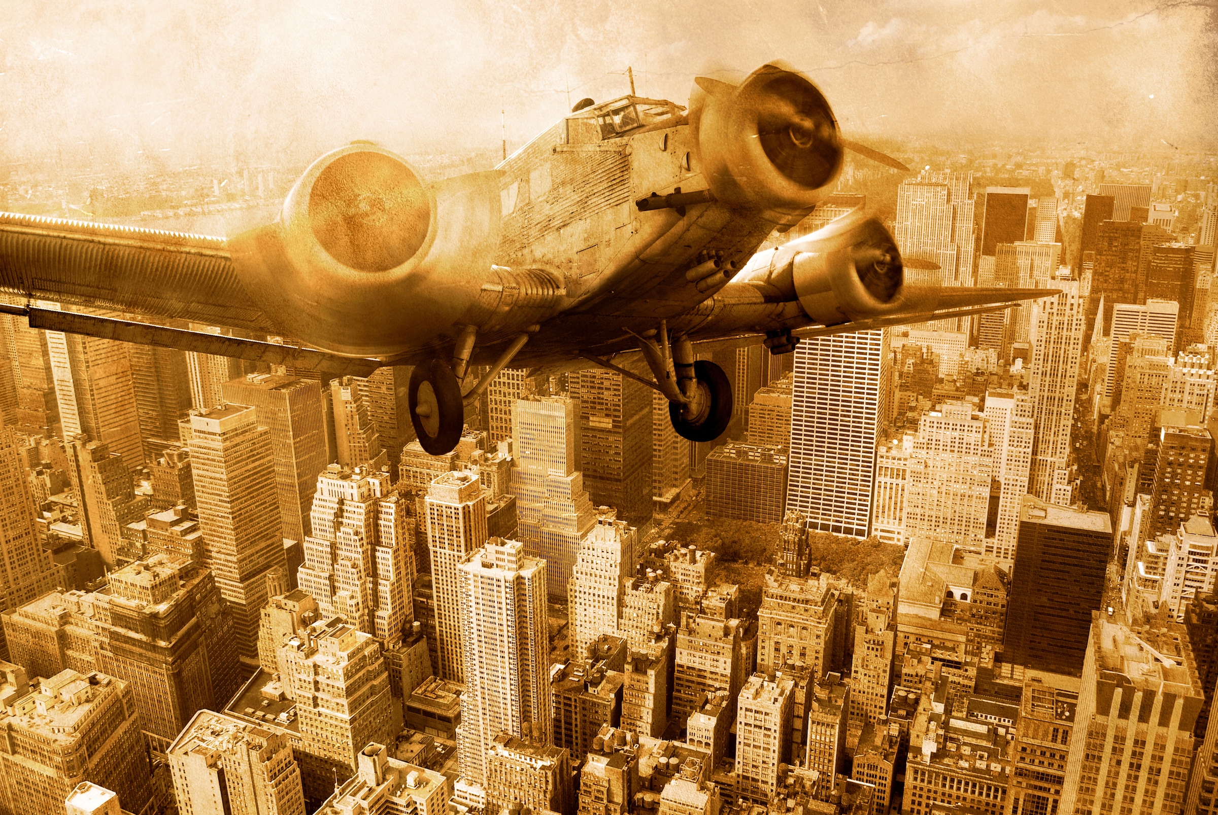 Papermoon Fototapete "Old Plane above Manhattan" glatt