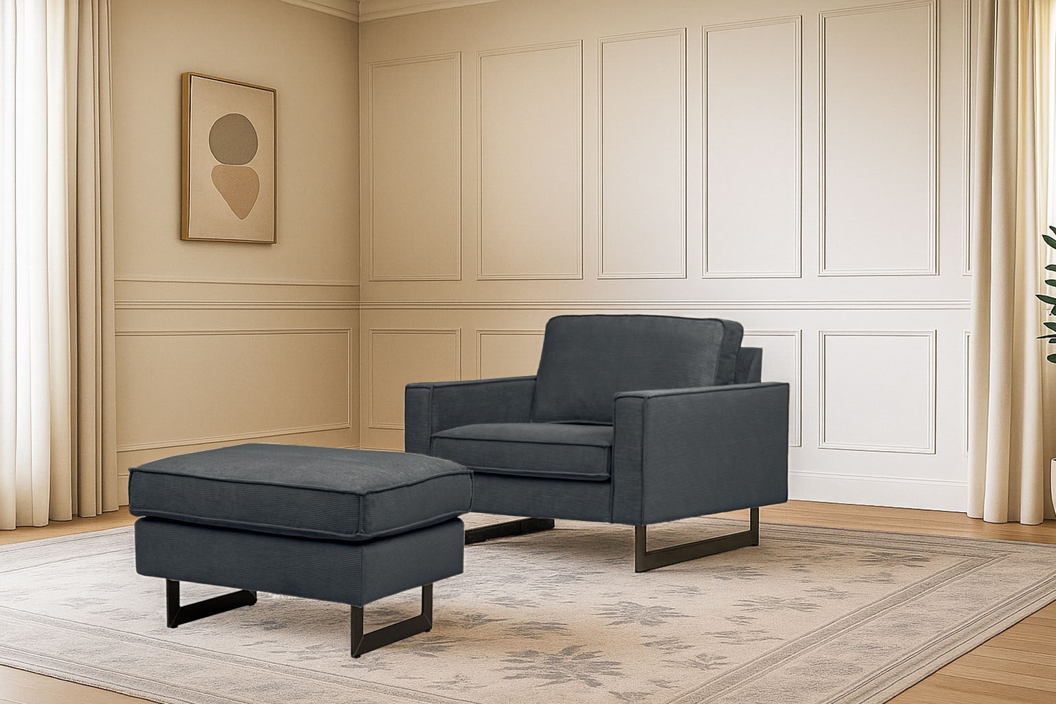 Places of Style Hocker »Pinto«, mit Keder, Metallfüßen und auch in Cord Bezug erhältlich
