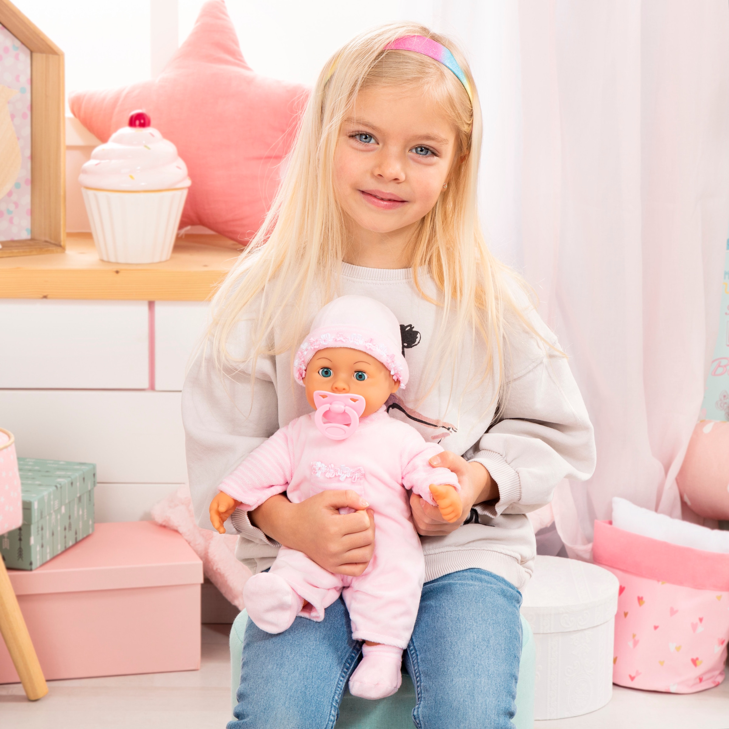 Bayer Babypuppe »First Words Baby, 38 cm rosa«, (3 tlg.)