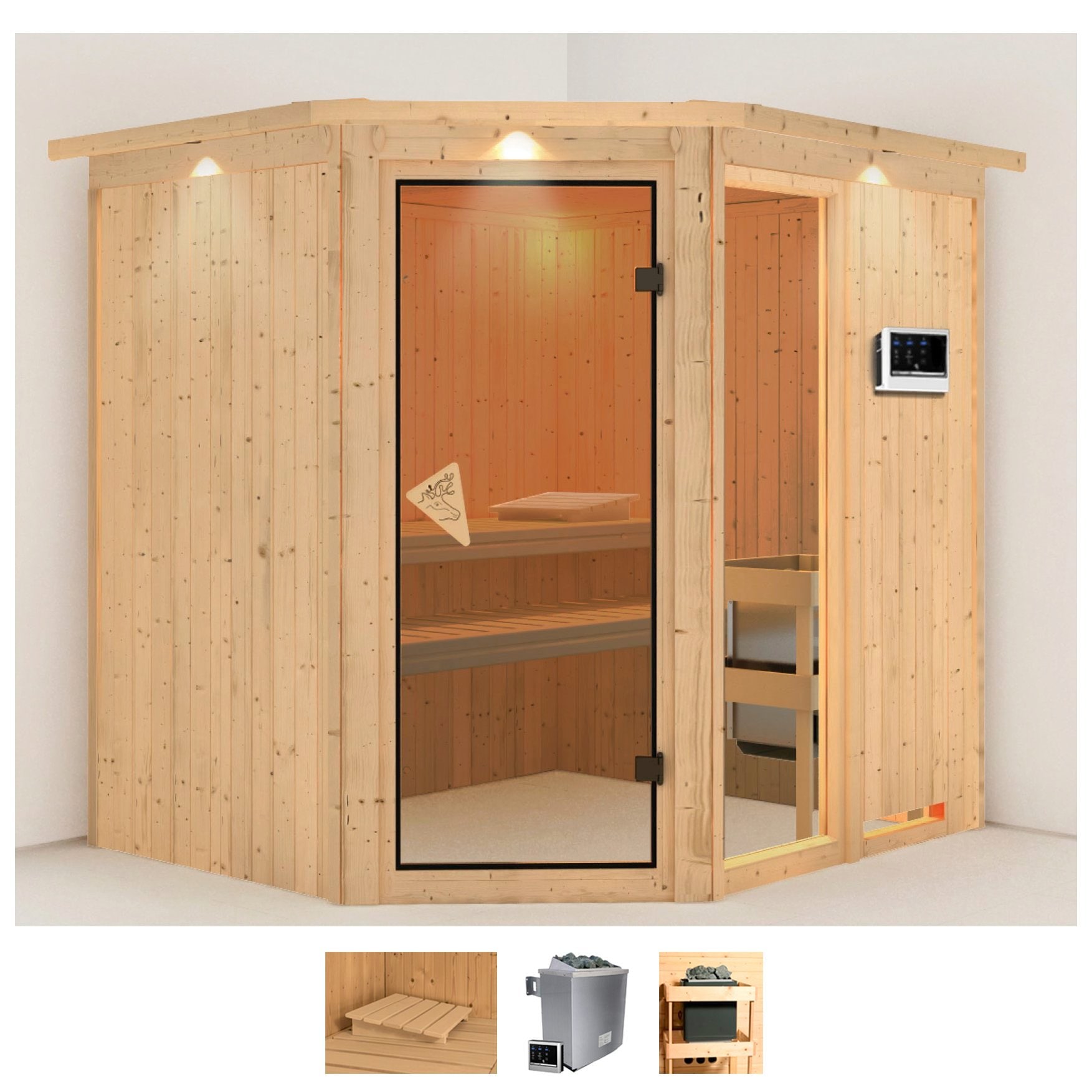 Karibu Sauna "Frigga 2" Set, Ofen 9 KW externe Strg easy