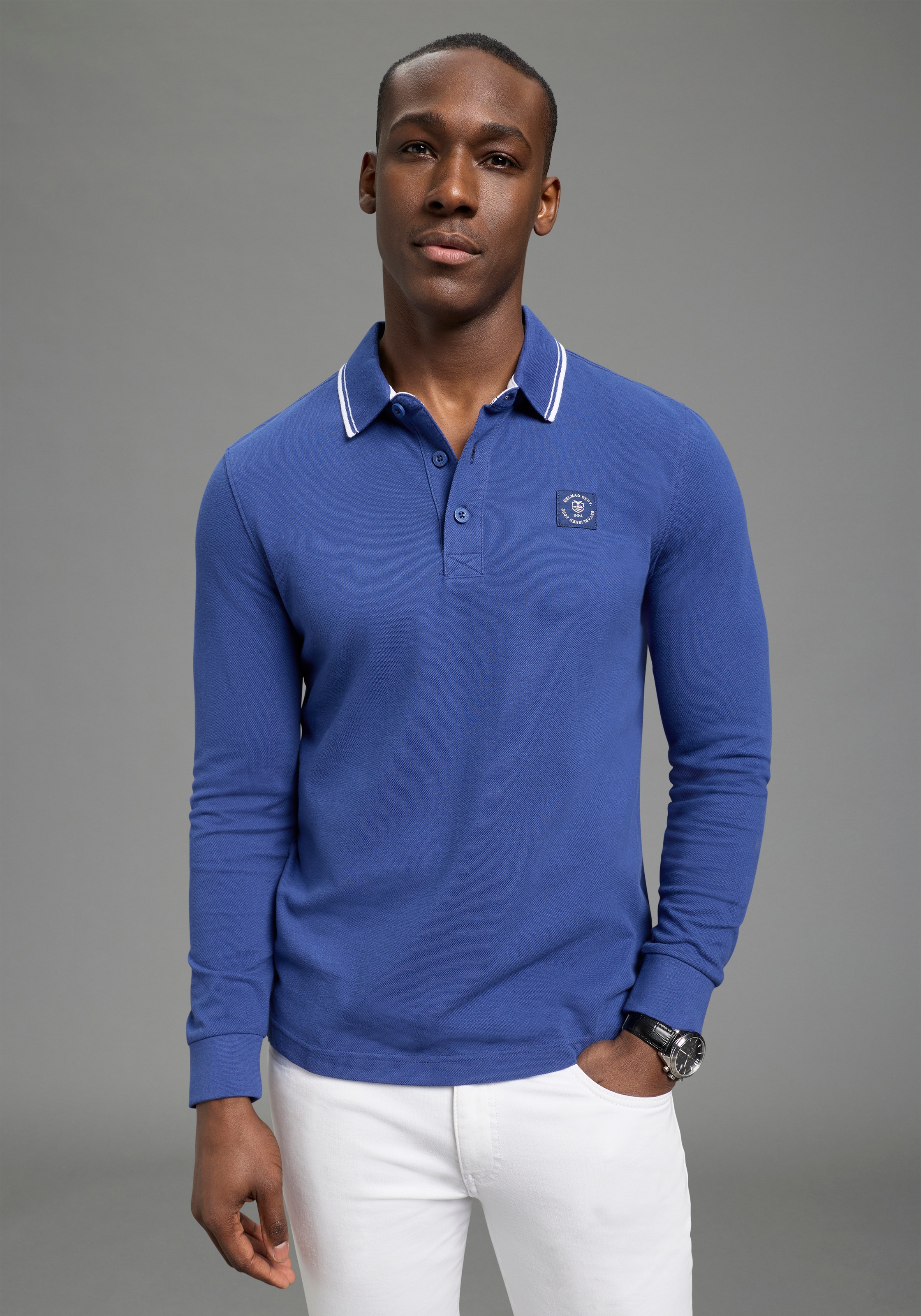 DELMAO Langarm-Poloshirt "Neue Kollektion" schmale Passform, Langarm, unifa günstig online kaufen