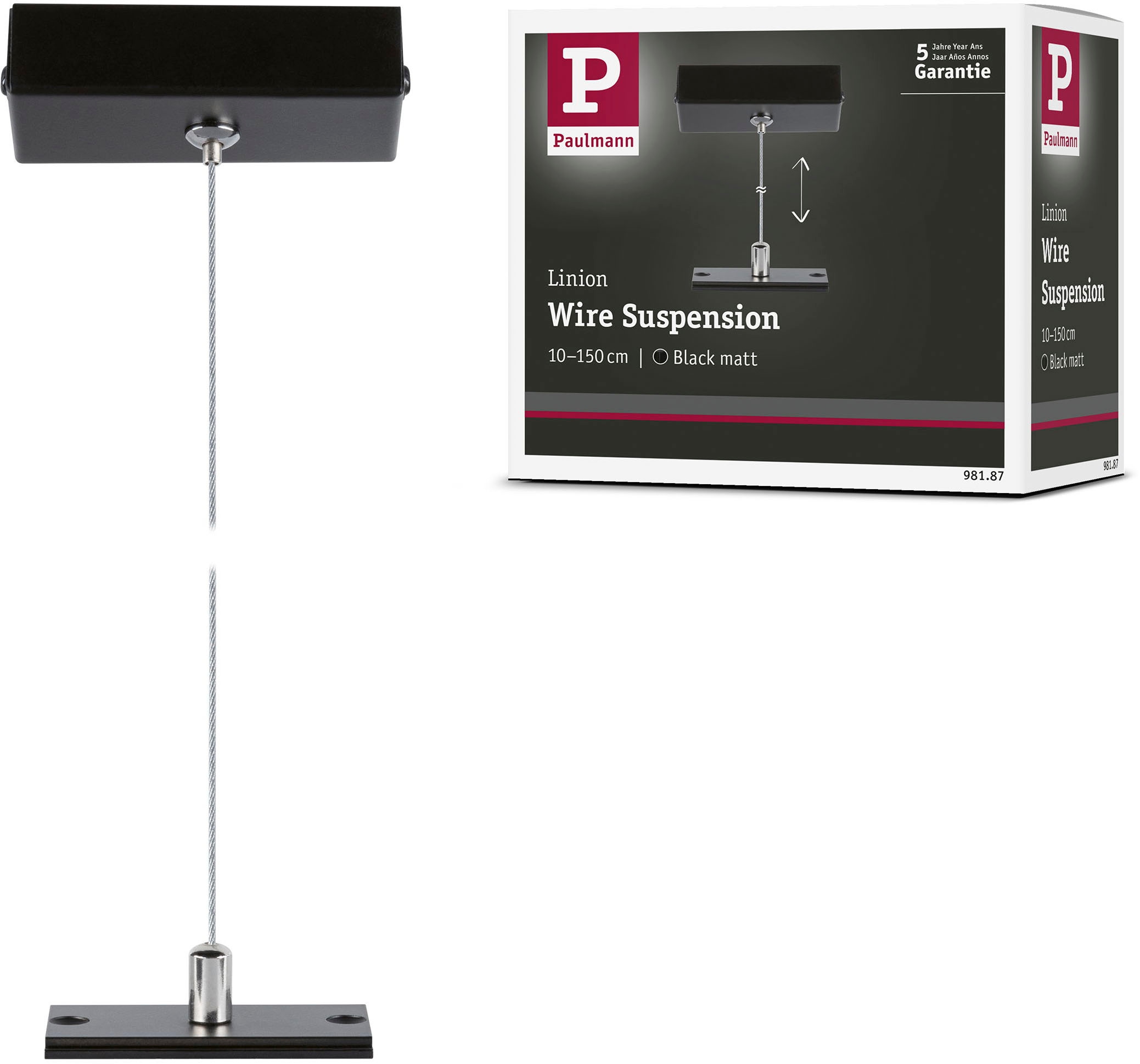 PAULMANN Stromschienensystem "Linion Seilabhängung 1,5m", B:150cm H:4cm L:0,15cm T:8cm, schwarz, Stromschienensysteme