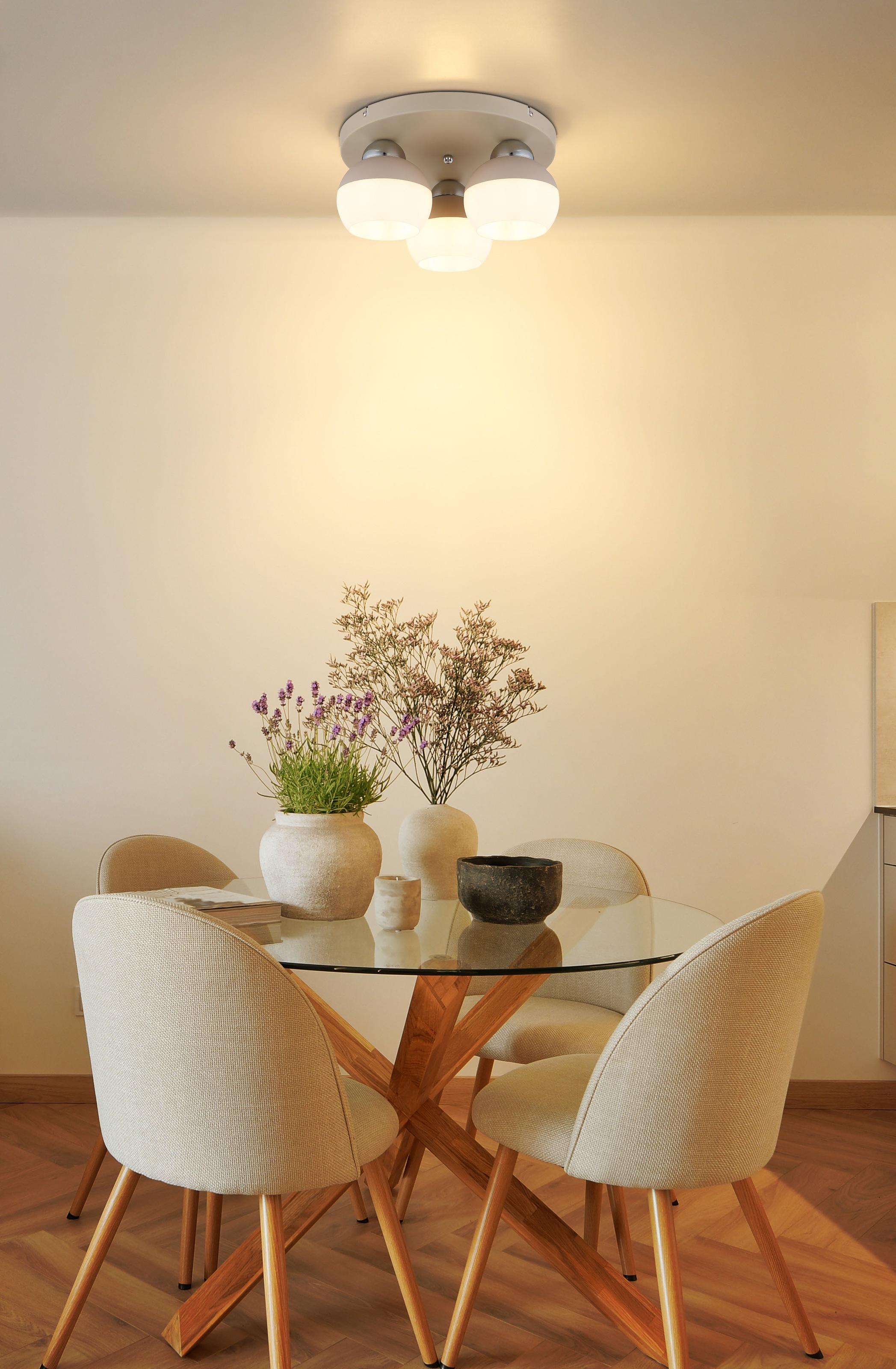 "GLOBO LIGHTING Deckenleuchte ""RAGUSA"", weiß (sandfarben matt), 3, Ø 13cm H: 15,5cm, 1 Stk., Leuchten, Deckenleuchte, Glaskugeln opal, sandfarben