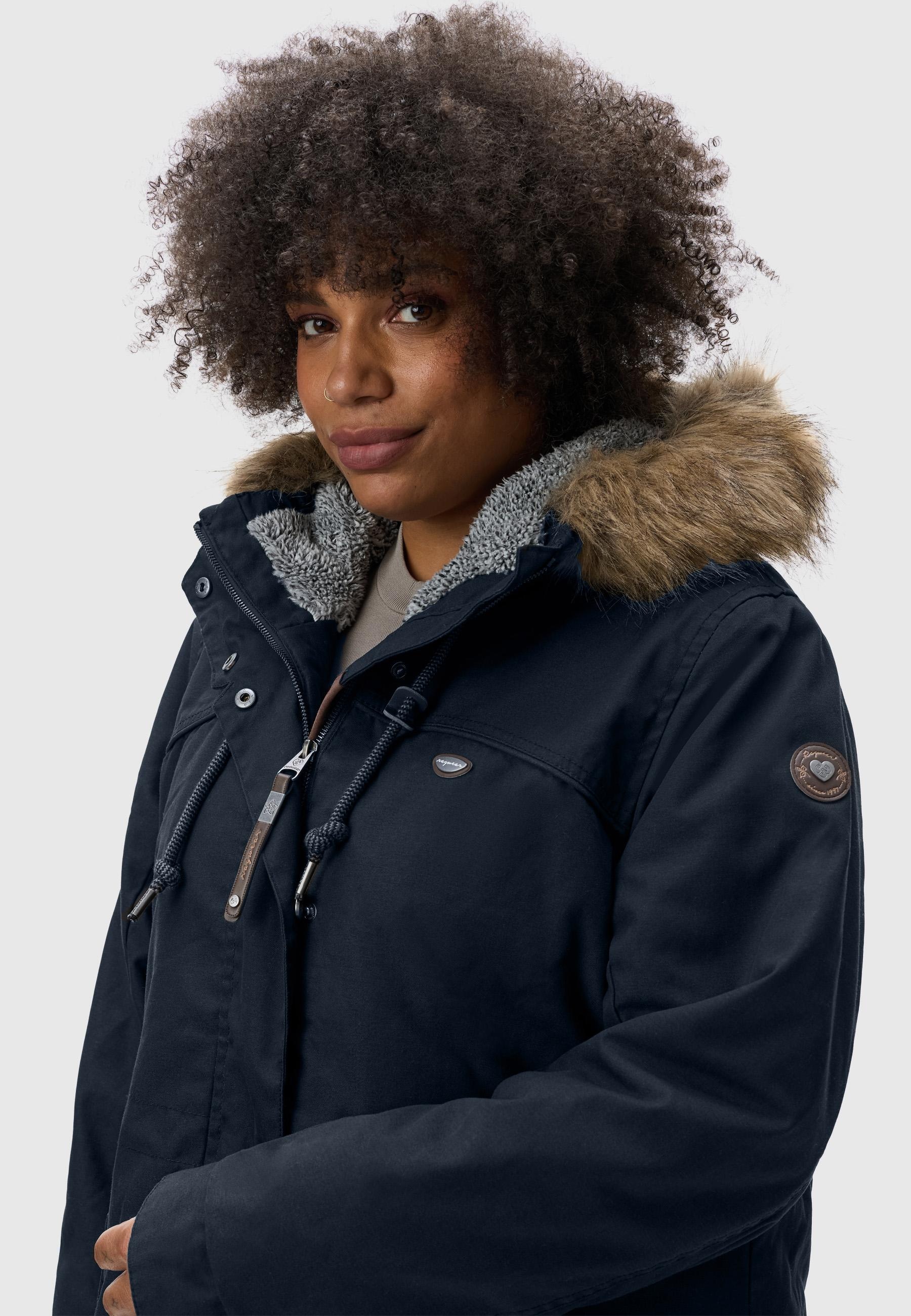 Ragwear Winterjacke »Tawny«, mit Kapuze, stylischer Winterparka mit großer Kapuze und Kunstfellkragen
