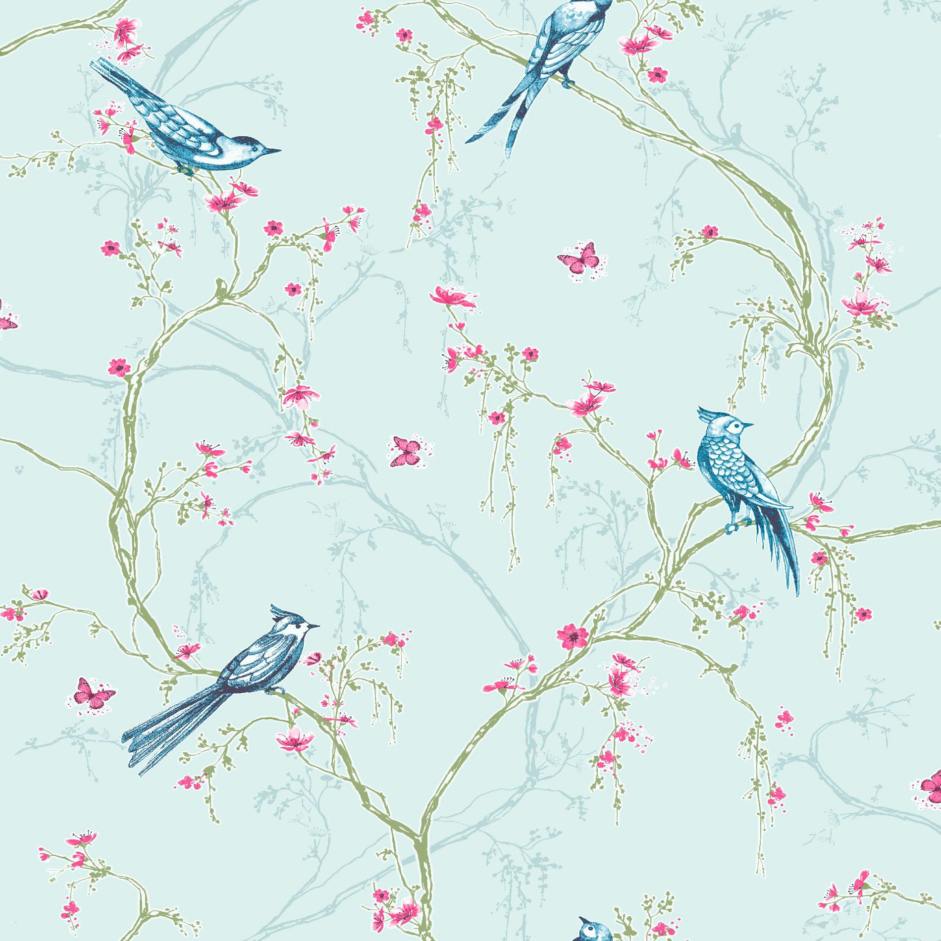 Superfresco Easy Songbird Silhouette Butterfly Wallpaper in Pale Blue