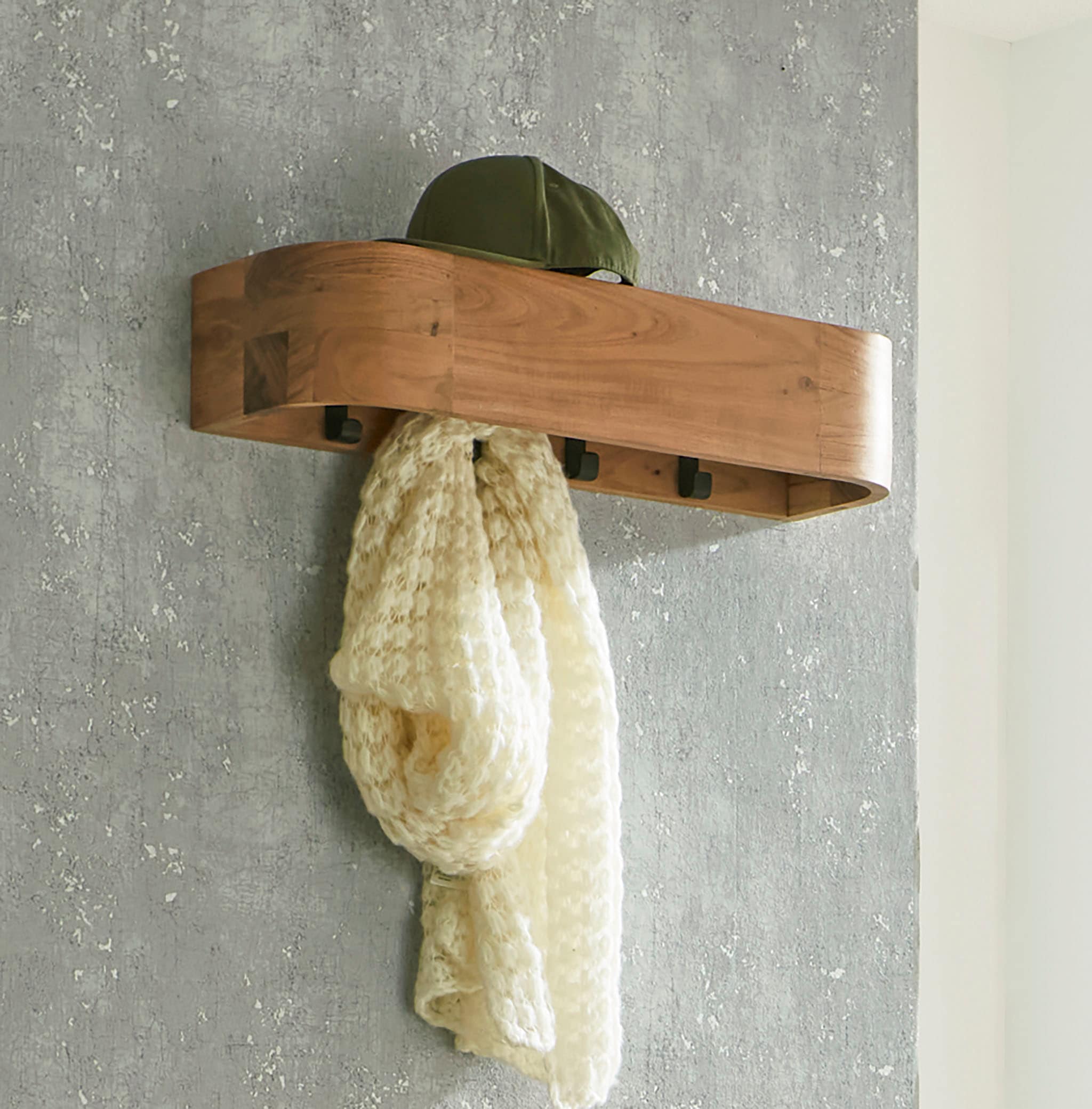 HAKU Wandgarderobe "Wandgarderobe" 1 Stk. tlg. rechteckig - aus Massivholz Braun - B/T/H 60/20/13 cm