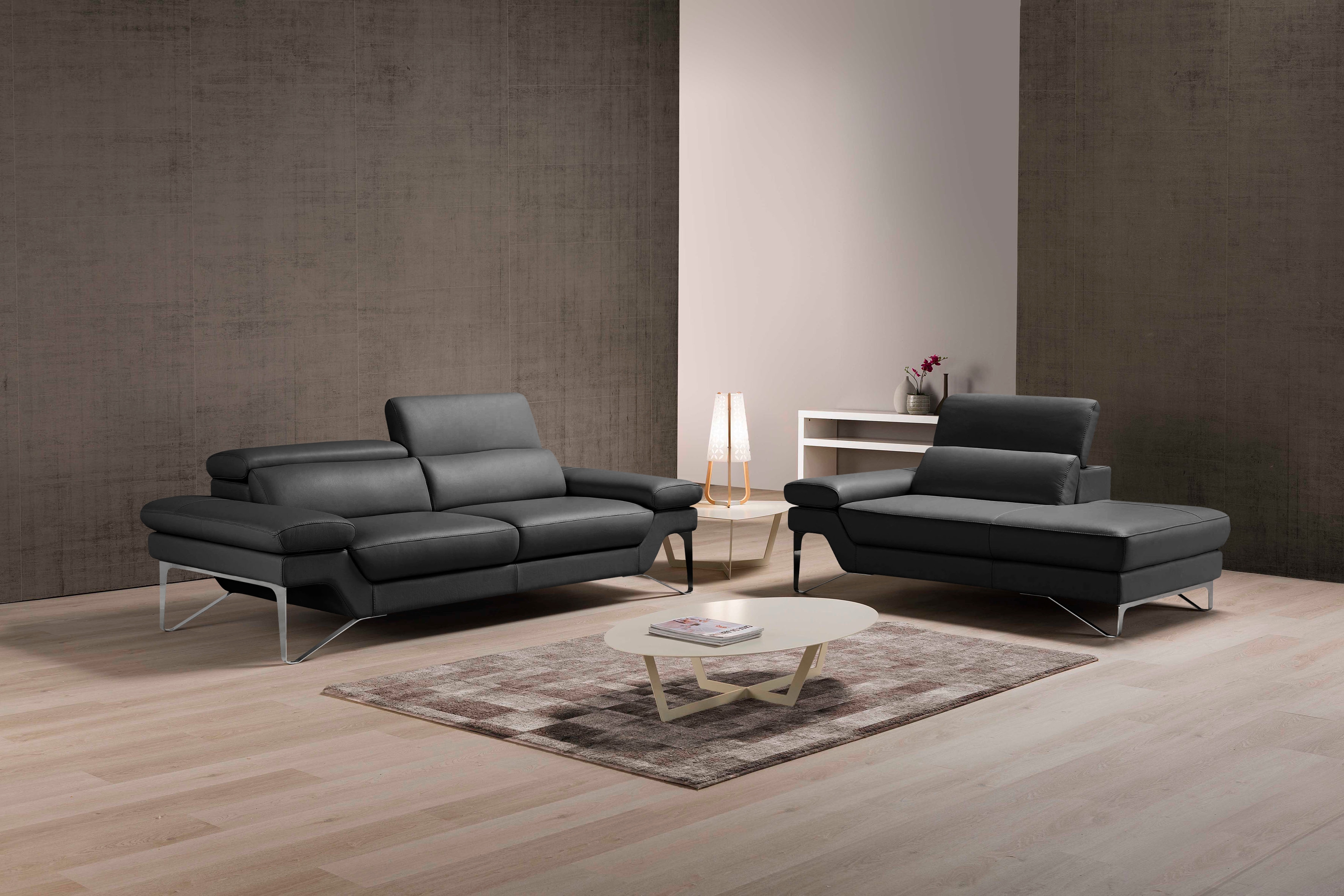 Egoitaliano Polstergarnitur "Princess Design und Sitzkomfort im Einklang, bequem und hochwertig" Set aus 2,5 Sitzer und freitehende Ottomane, Kopfstützen verstellbar