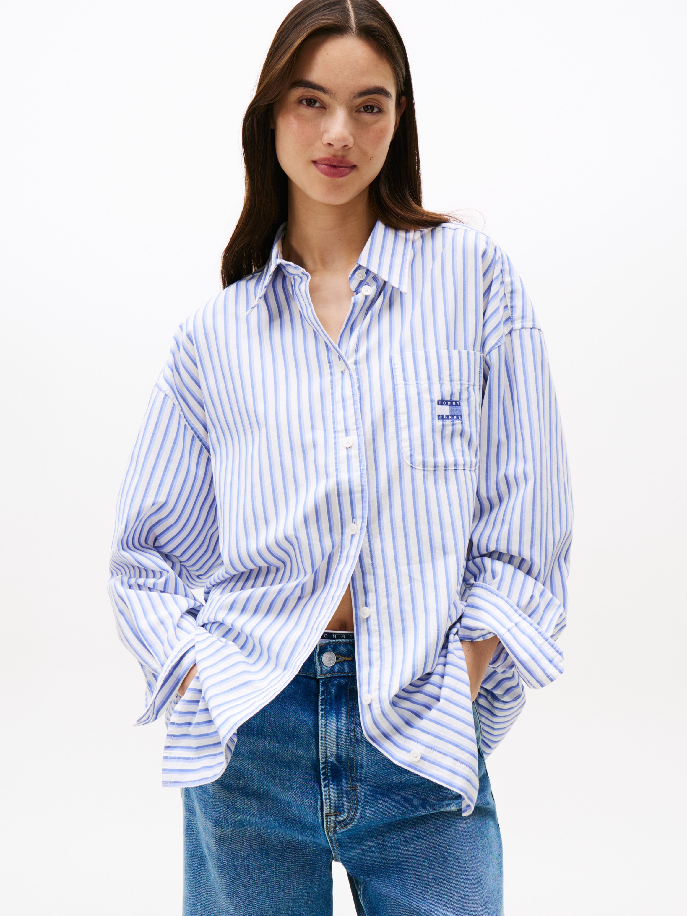 Tommy Jeans Hemdbluse "TJW OVS BADGE STRIPE SHIRT" günstig online kaufen