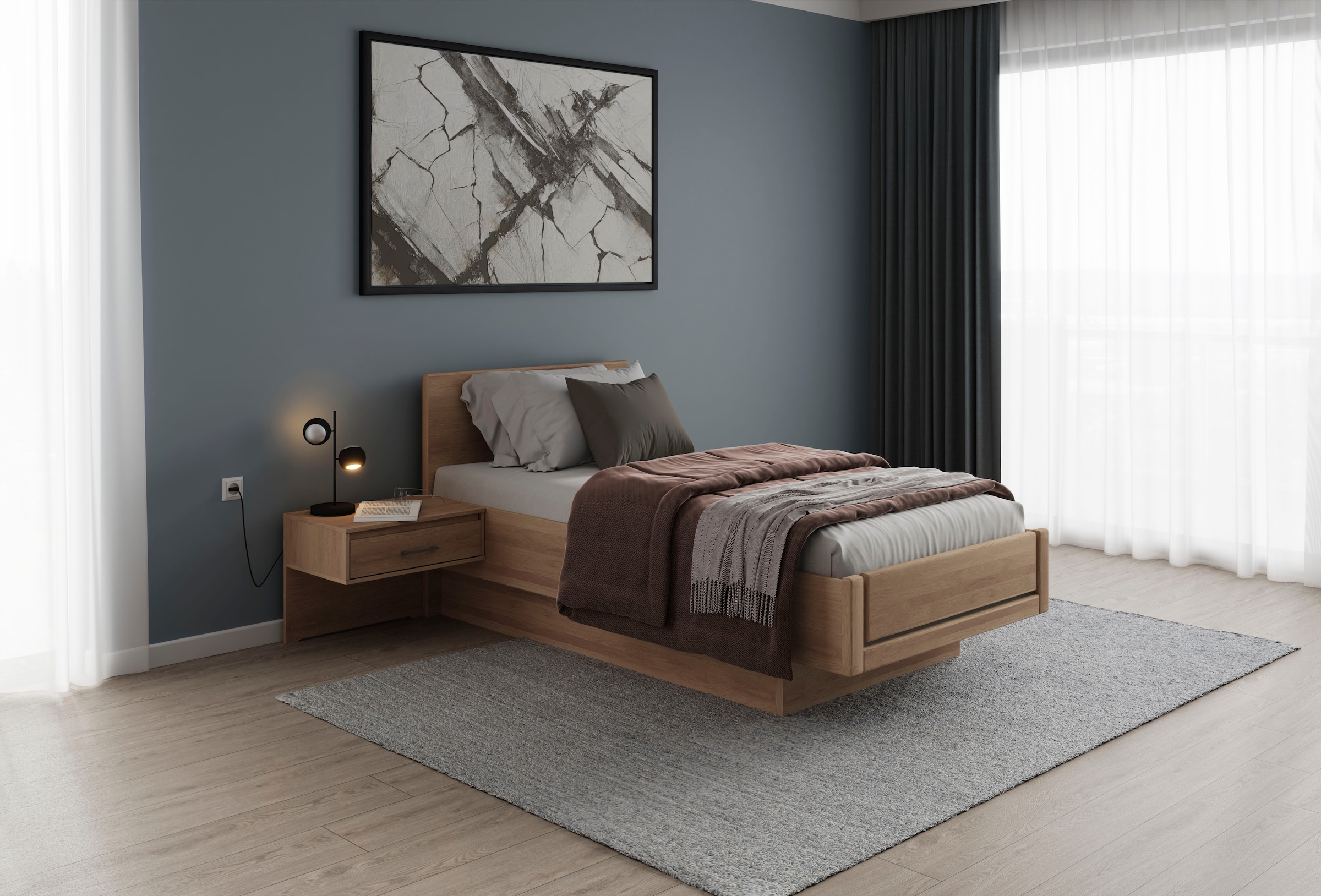 Musterring Holzbett »Sorrent, Bettgestell, Bettrahmen, teilmassiv Eiche« MADE IN GERMANY,  Eiche teilmassiv, Liegehöhenverstellung, in schwebender Optik