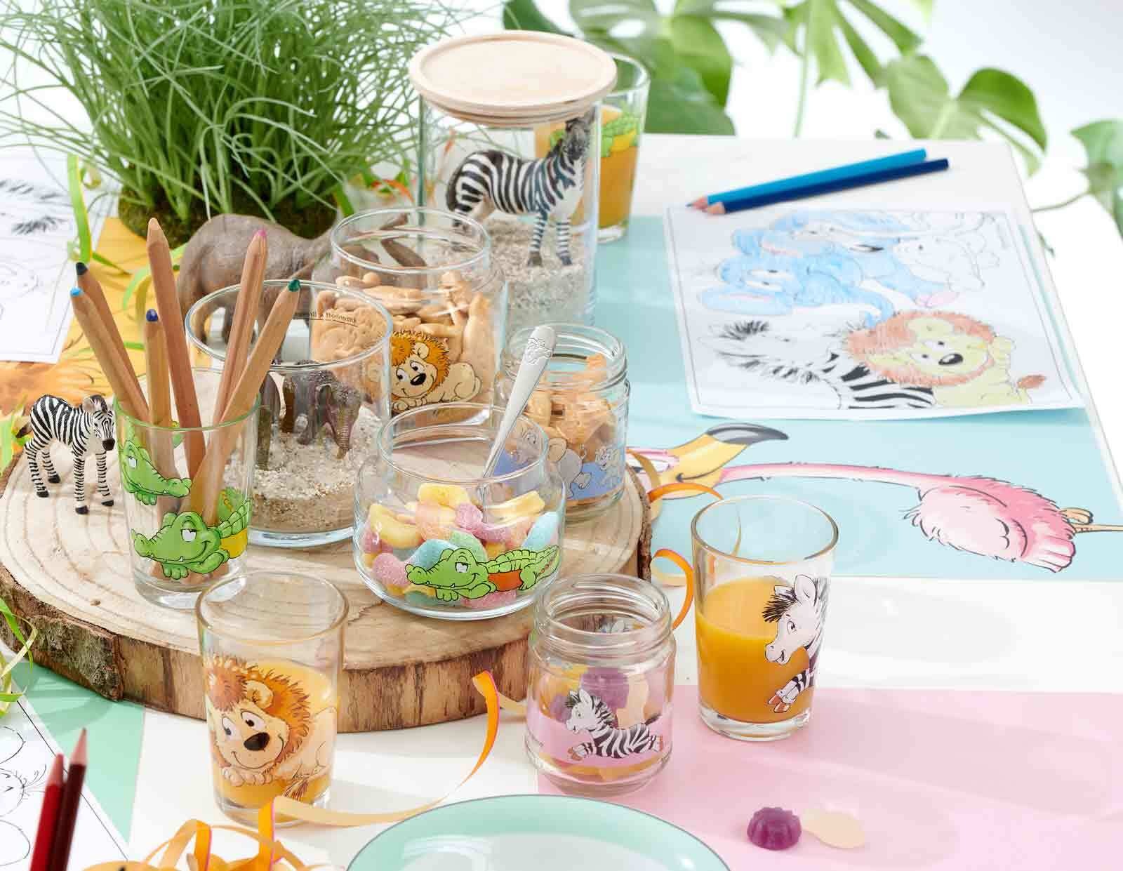 Kinderbecher RITZENHOFF & BREKER "Kindergläser Dschungeltiere 205 ml 6er Set bunt", bunt, 6 tlg., Glas, Trinkgefäße, Kinderbecher 3