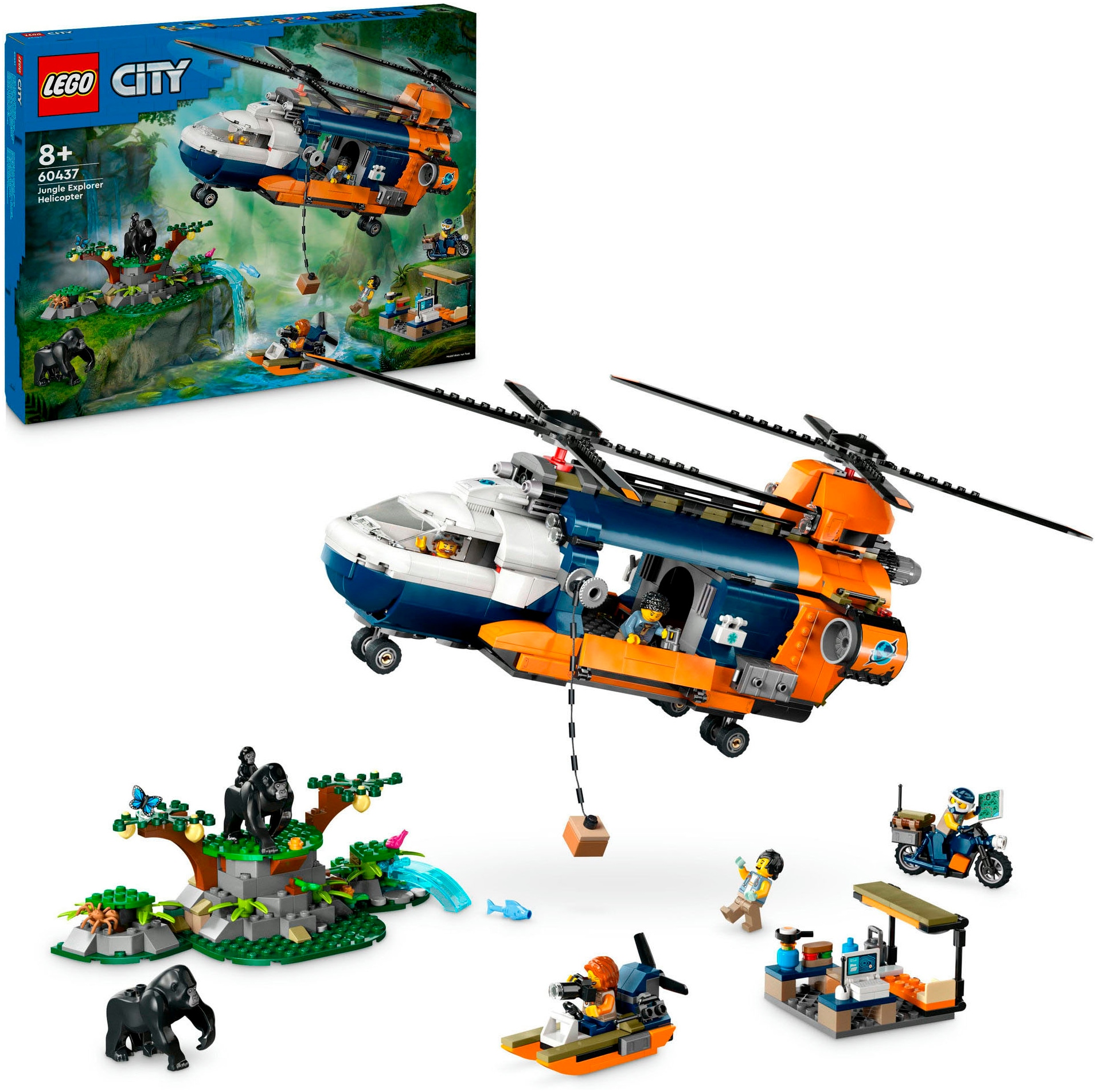 LEGO® Konstruktionsspielsteine »Dschungelforscher-Hubschrauber (60437), LEGO City«, (881 St.), Made in Europe