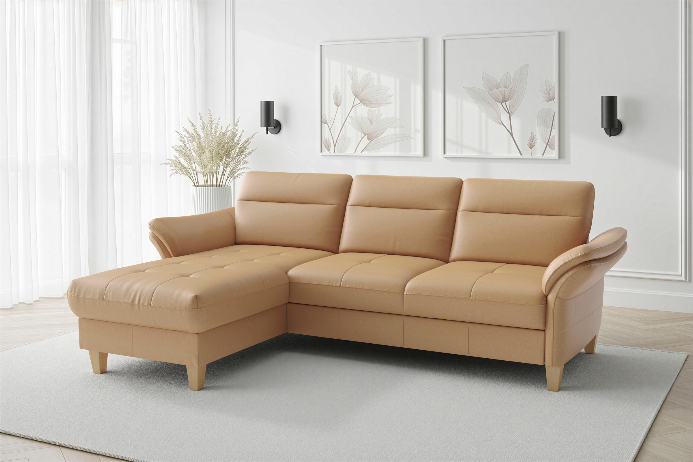 sit&more Ecksofa "Pamela L-Form, Leder, B: 218 und 230 cm mit Recamiere links od. rechts" optional Armteilverstellung, Schlaffunktion & Bettkasten
