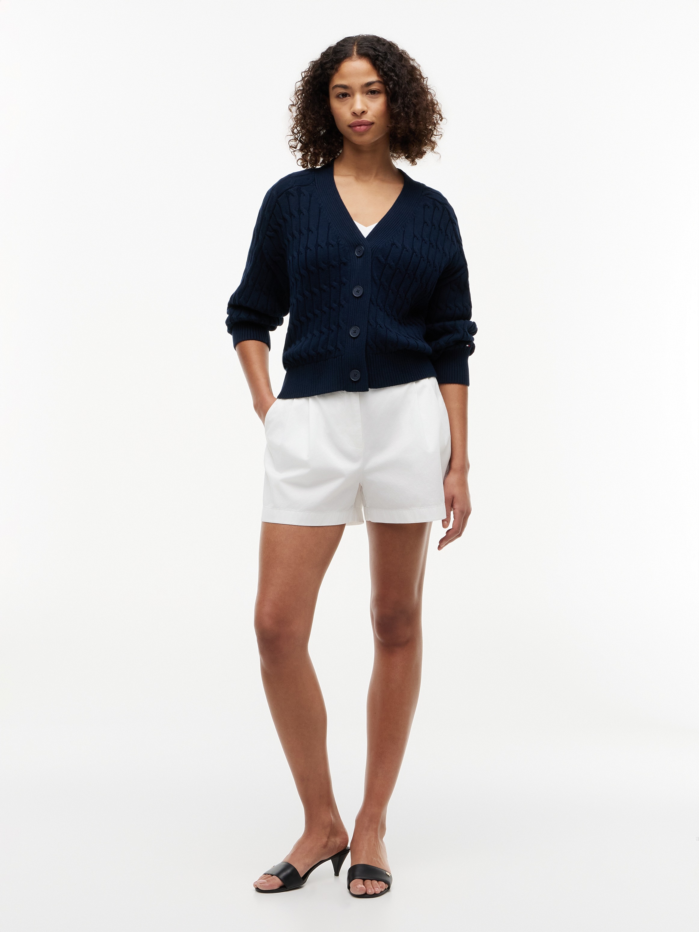 Tommy Hilfiger Strickjacke »MID GG CABLE V-NK LS CARDI« Baumwolle, mit Zopfstrickmuster