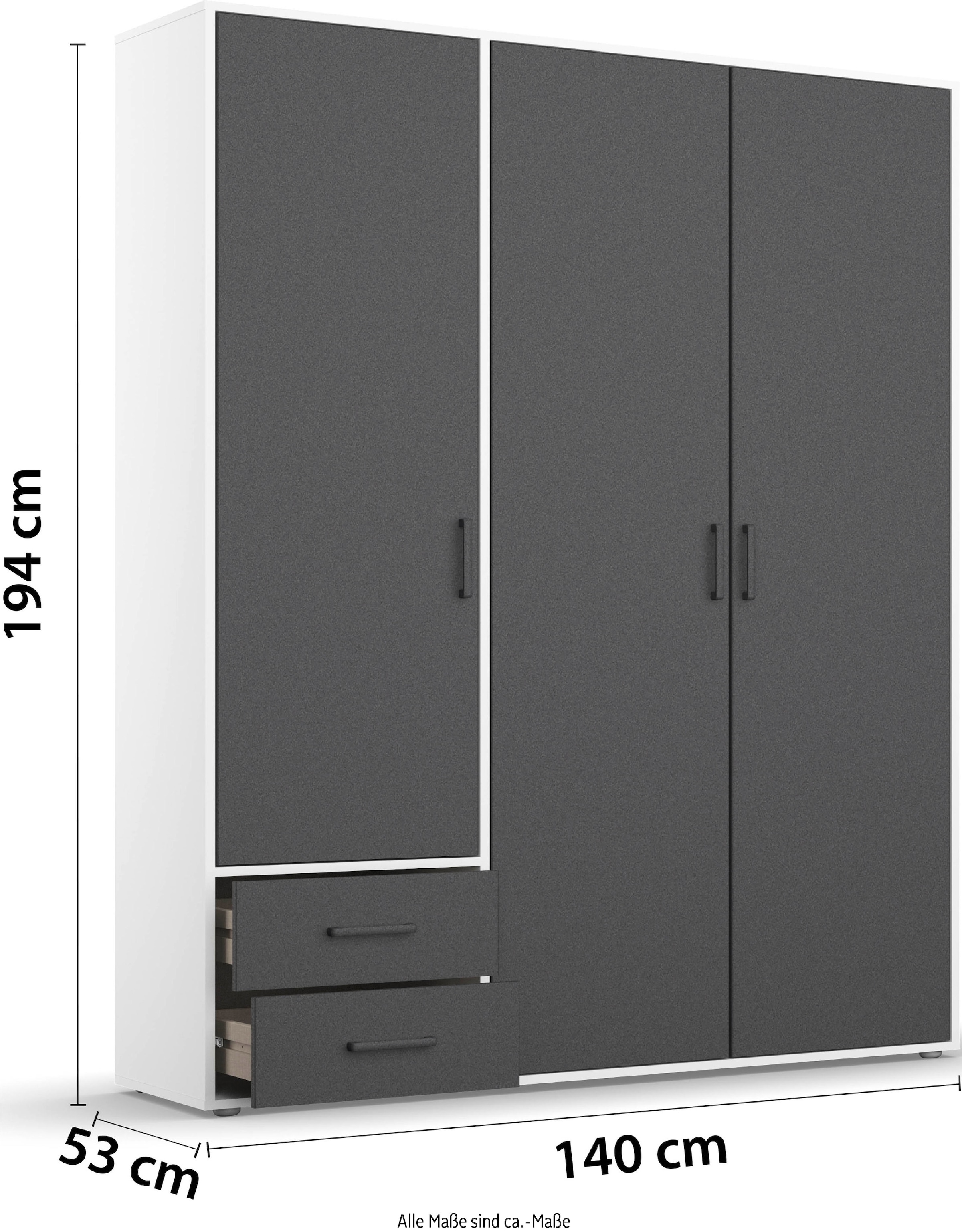 rauch Drehtürenschrank »Kleiderschrank Schrank Garderobe Wäscheschrank VOYAGER«, (in 3 verschiedenen Ausstattungen BASIC/CLASSIC/PREMIUM), moderne Griffe in Graumetallic mit Außenschubkästen MADE IN GERMANY