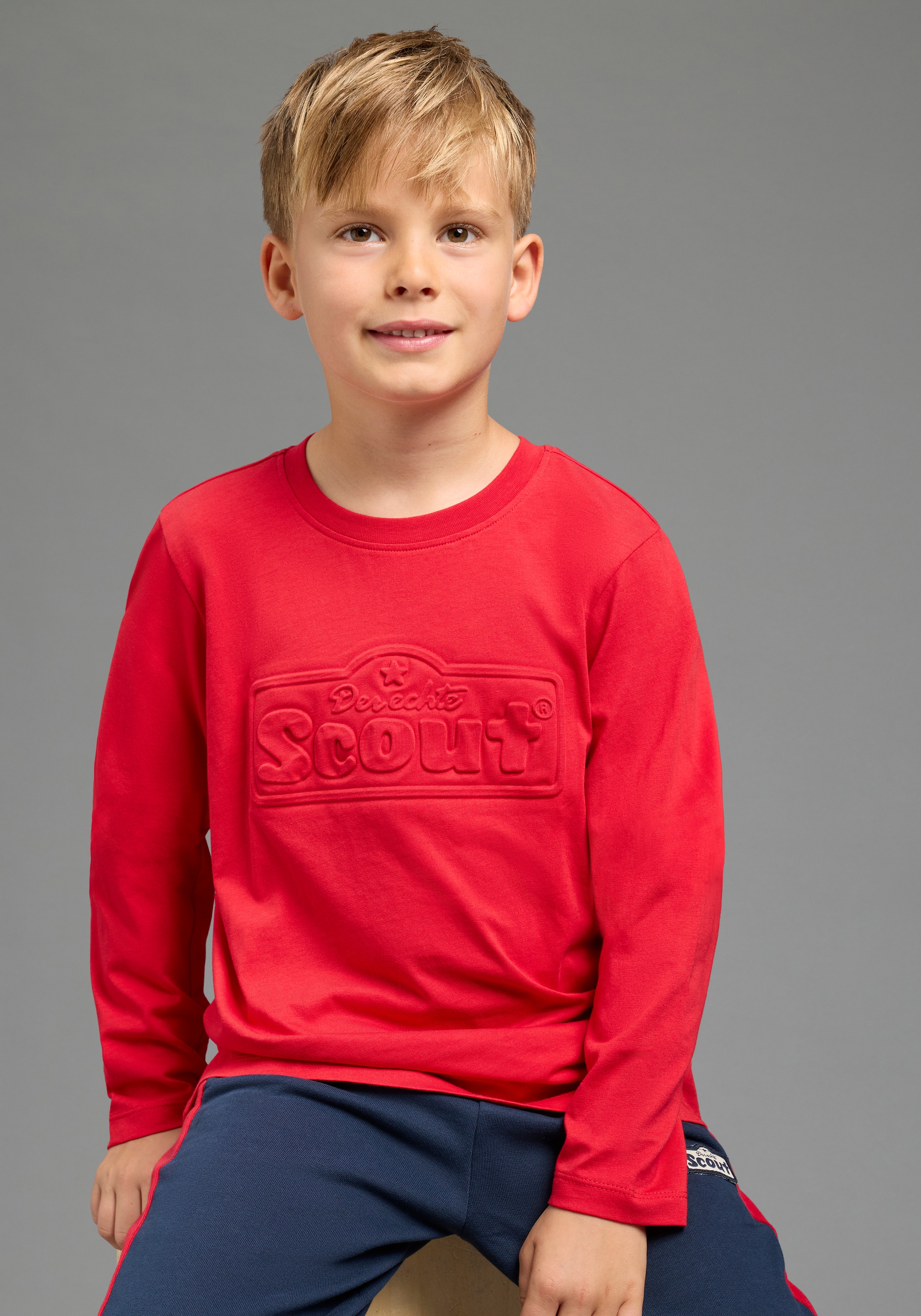 Scout Langarmshirt "SCOUT Prägedruck, Logoprint" Shirt mit coolem SCOUT 3D-Druck