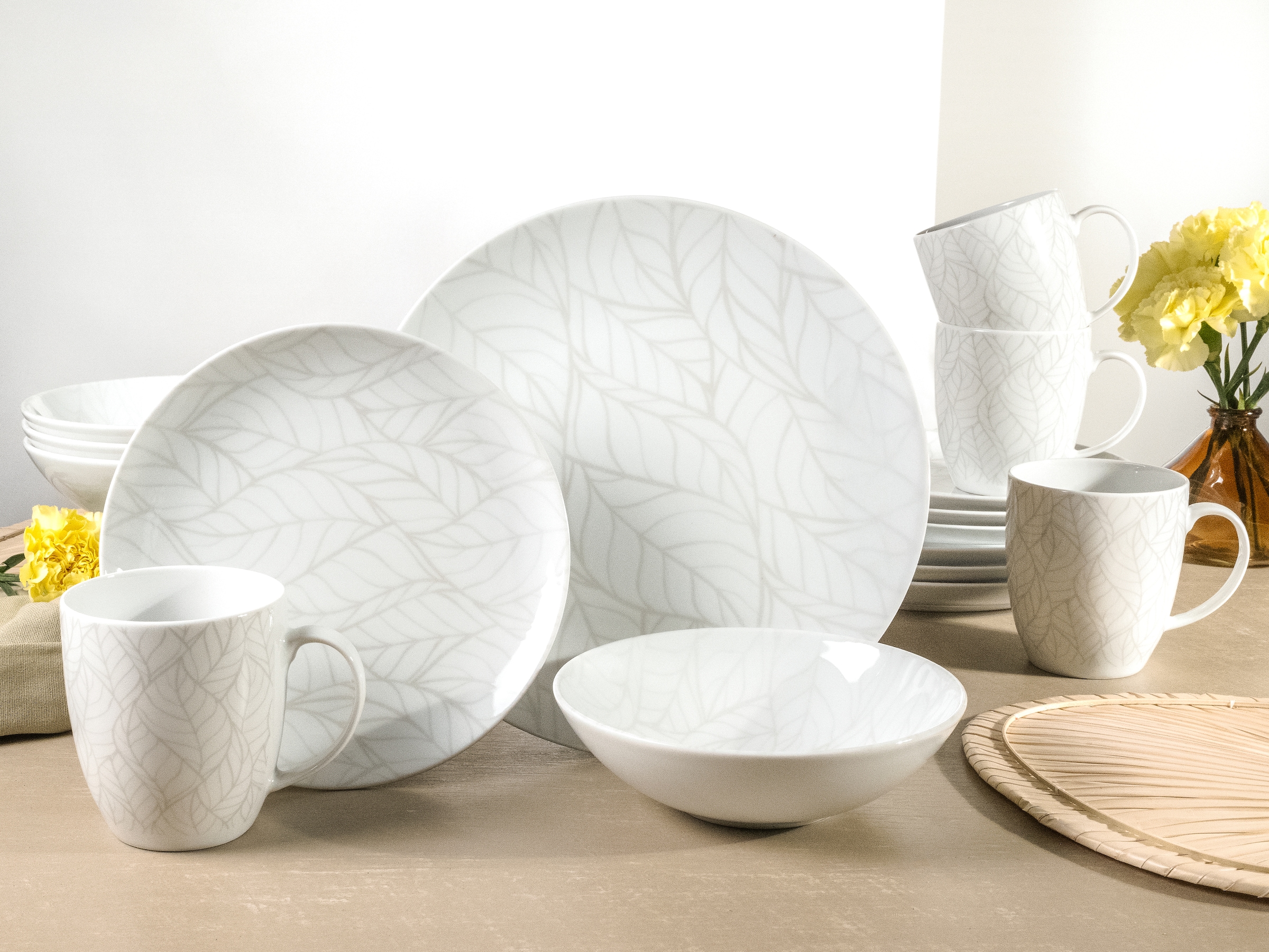 CreaTable Kombiservice "Geschirr-Set Home - Blätter" Service, weiß, Used-un günstig online kaufen
