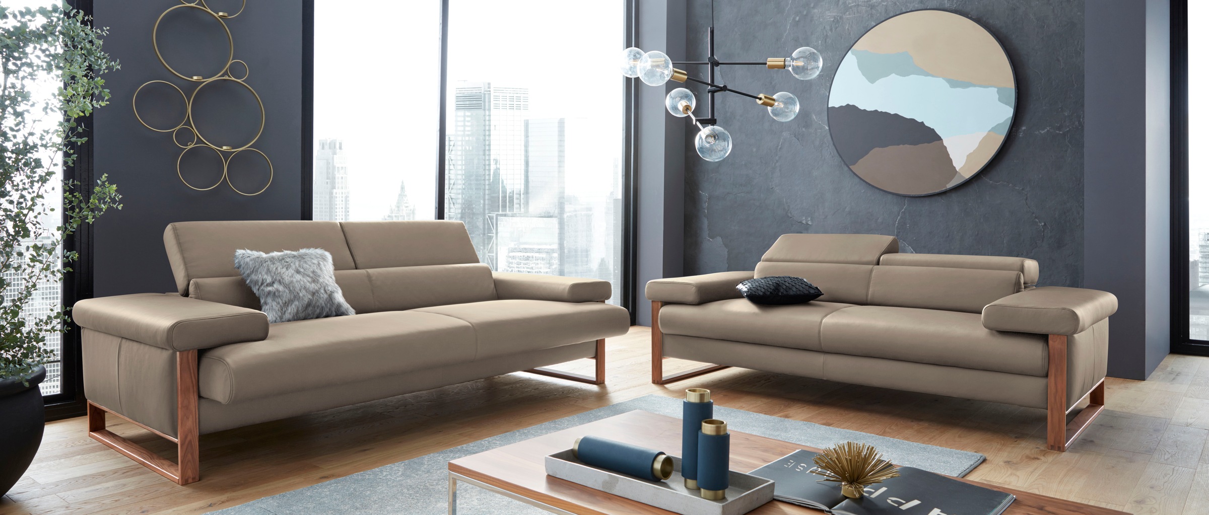 W.SCHILLIG 2-Sitzer »finn«, German Design Award 2016, Fußgestell Nussbaum natur, Breite 210 cm