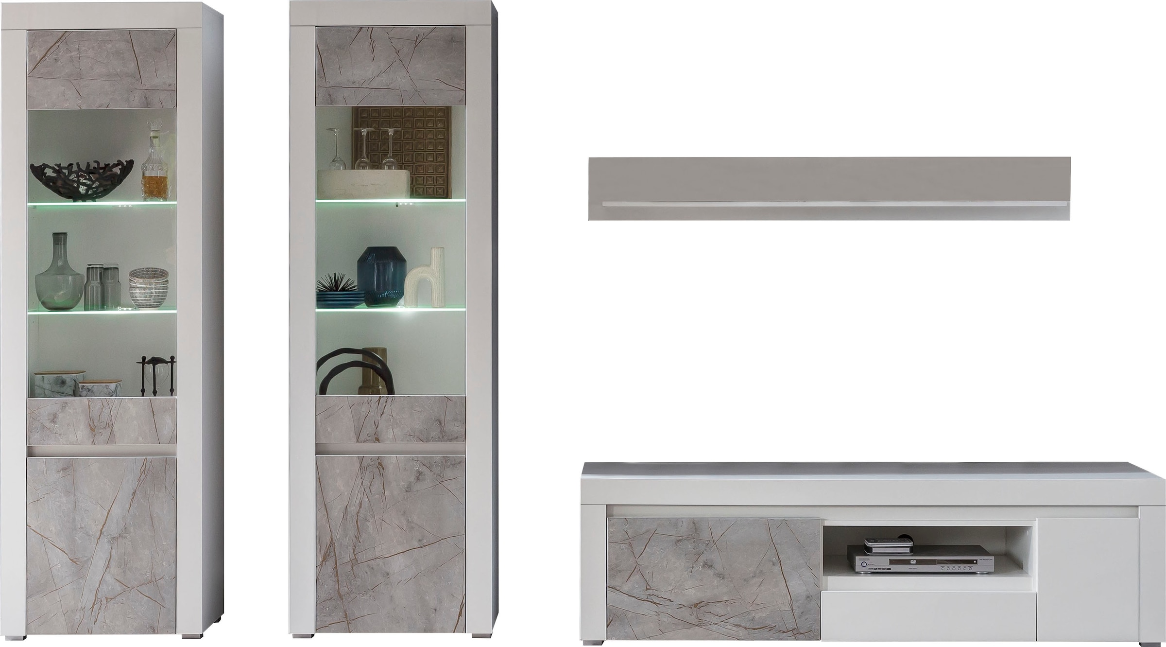 Home affaire Wohnwand »Stone Marble«, (4 St.), bestehend aus vier  Möbelstücken, in grifflosen Design, Breite 328 cm kaufen | BAUR