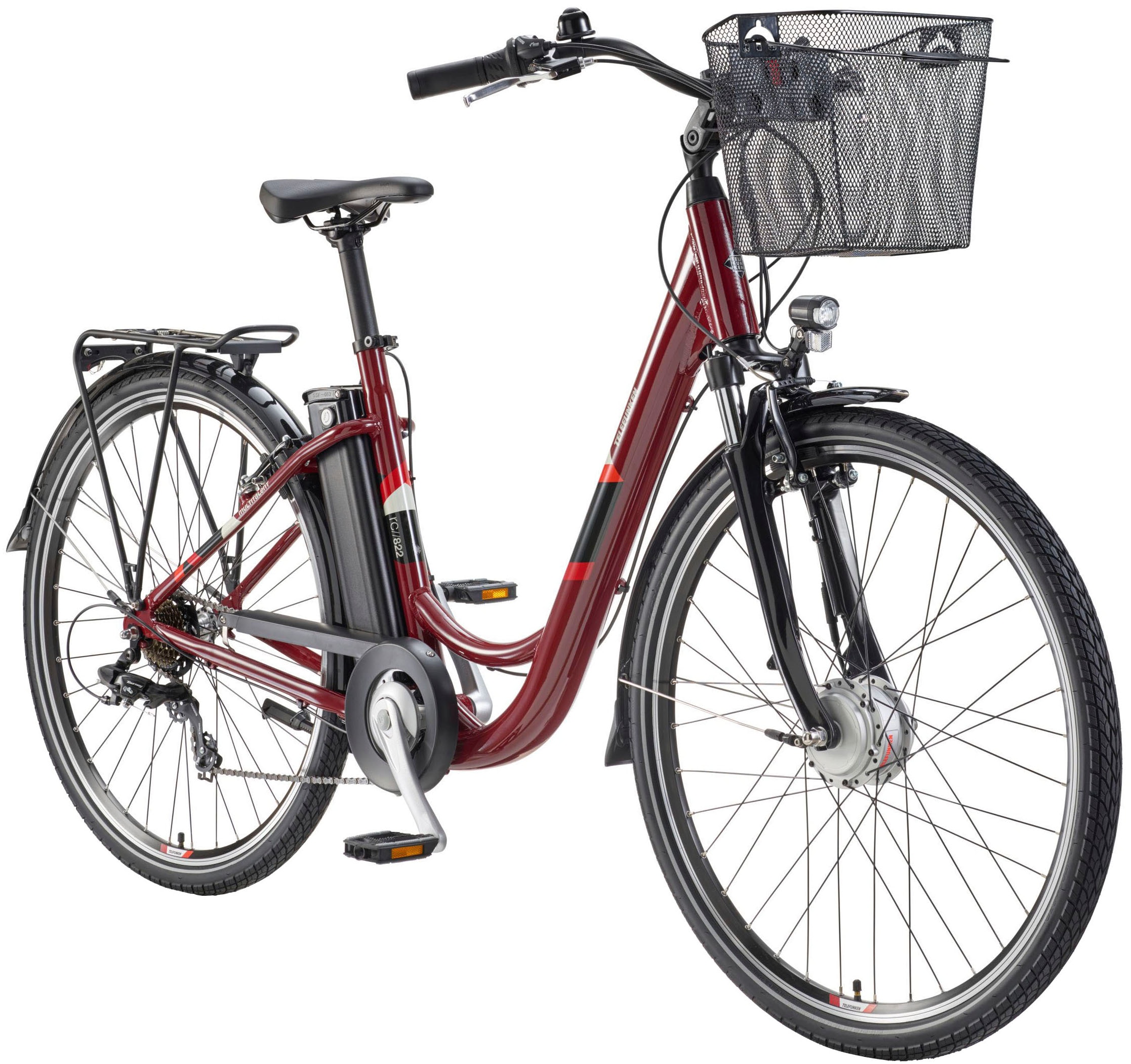 Telefunken "Multitalent RC822" 7 Gang Shimano Tourney Schaltwerk Kettenschaltung Frontmotor 250 W 2 V-Bremsen Beleuchtung Straßenzulassung, Elektrofahrrad, Damen Herren, 28 Zoll, 36,9 V, 531,3 Wh Akku, Pedelec