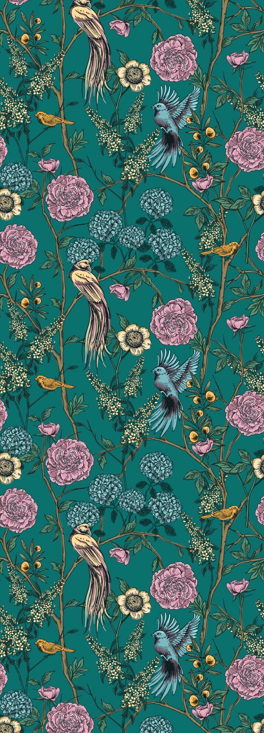 queence Vinyltapete "Malena" Motiv bedruckt botanisch floral gemustert natürlich glatt 90x250cm, selbstklebend, kinderleichte Anbringung, Sticker