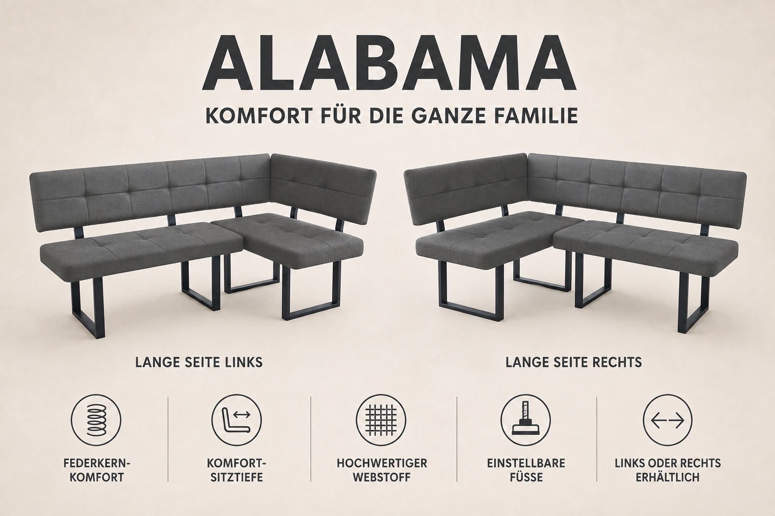 OTTO home Eckbank »Alabama« 1 Stk. tlg. gemütliche Sitzbank in Webstoff mit Federkern und Komfort-Sitztiefe
