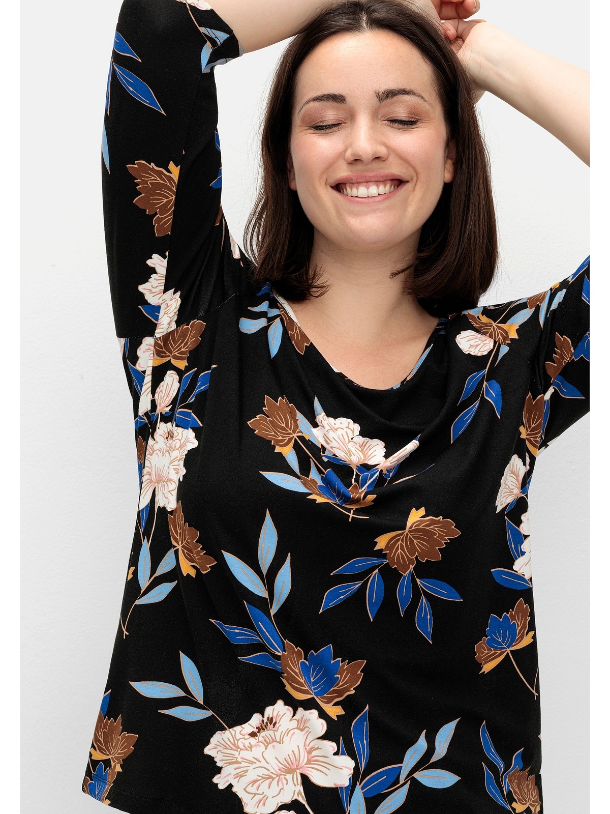 Sheego 3/4-Arm-Shirt »Große Größen«, mit Blumenprint, aus Viskosejersey