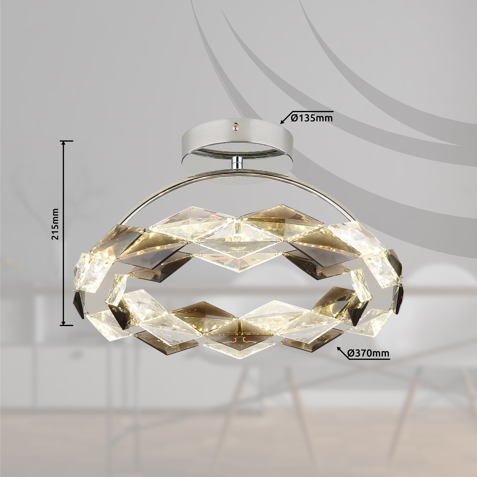 GLOBO LIGHTING LED Deckenleuchte »KARILION«, Leuchtmittel LED-Modul | LED fest integriert, Deckenlampe/Acrylkristalle rauchfarben/ø: 370mm