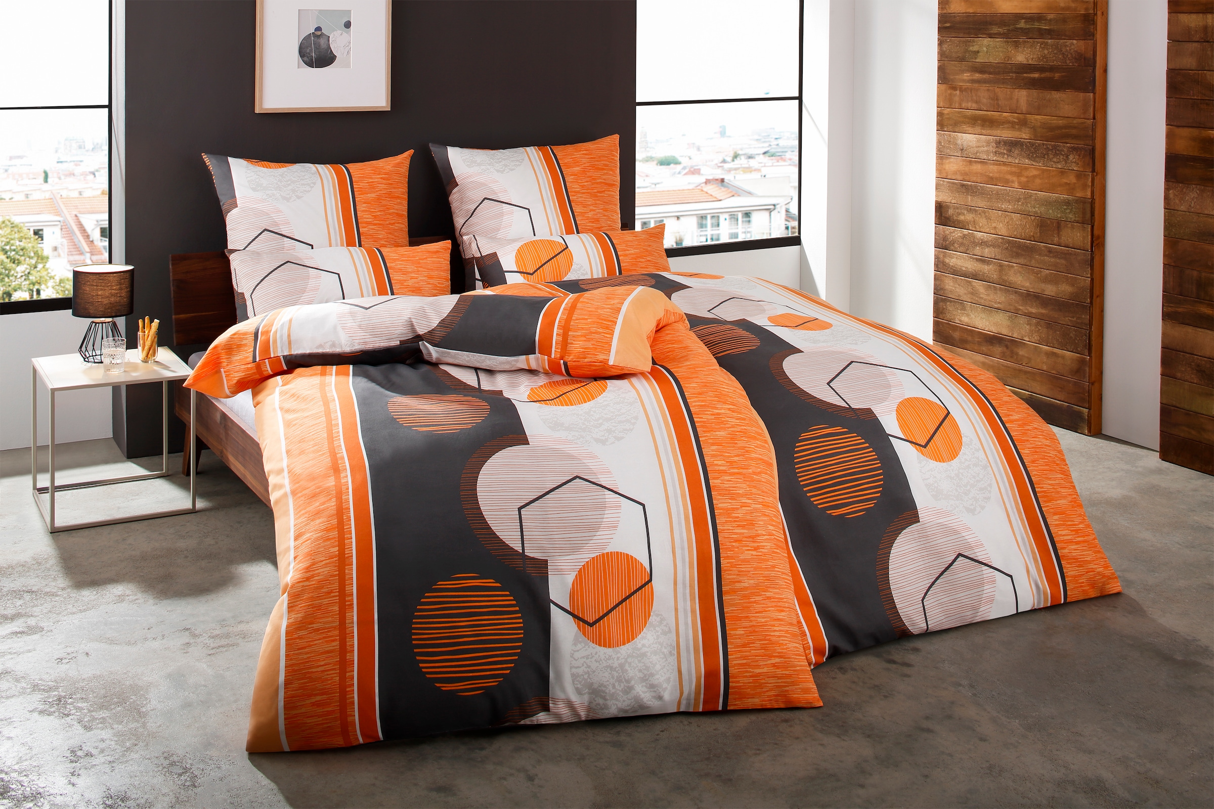 my home Bettwäsche »Emmi in Gr. 135x200 oder 155x220 cm«, (2 tlg.), moderne Bettwäsche aus Baumwolle, Bettwäsche mit geometrischem Muster