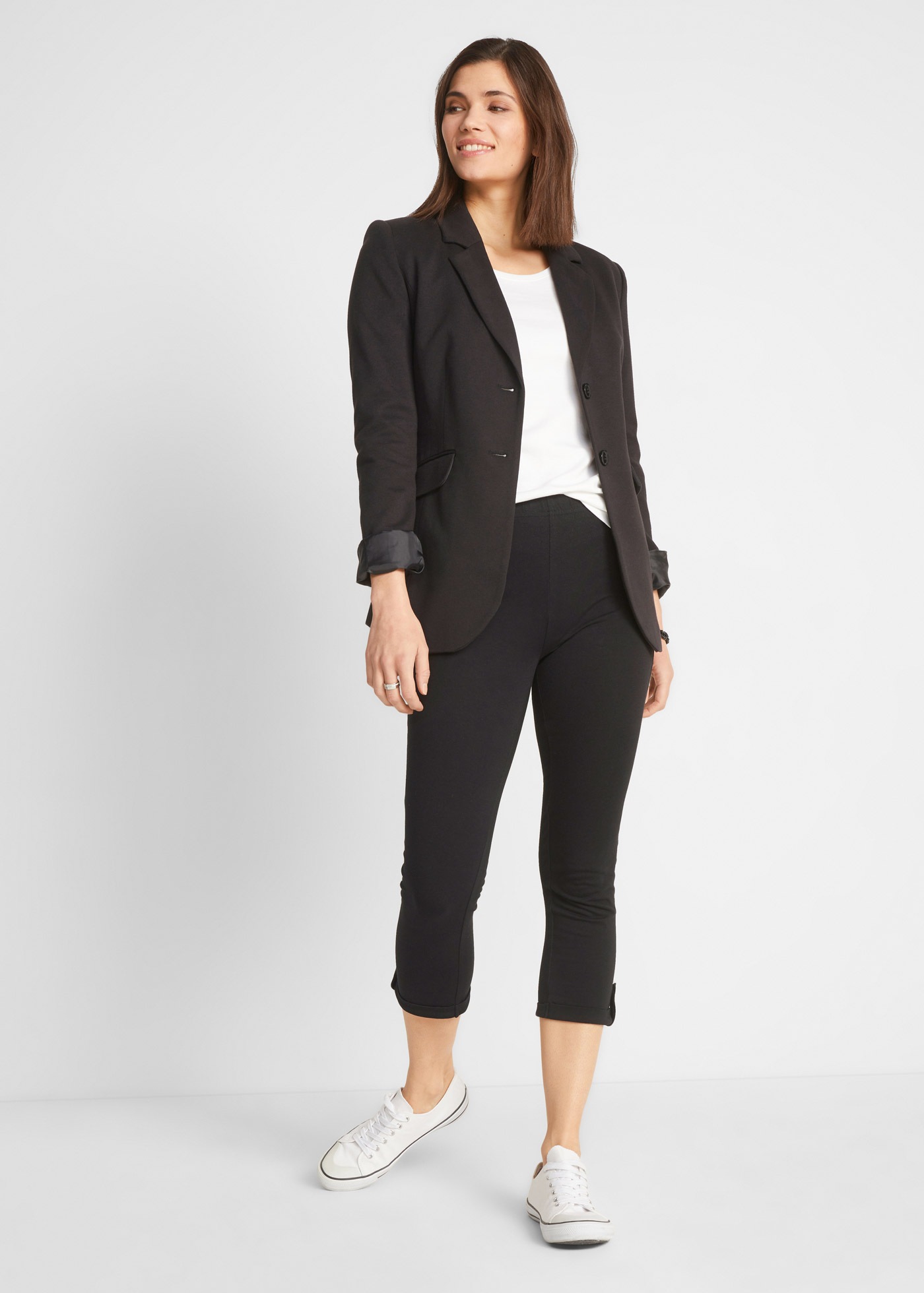 Caprileggings BONPRIX, Damen, Gr. 52/54 (XXL), N-Gr, schwarz, Jersey, Obermaterial: 95% Baumwolle, 5% Elasthan, skinny fit, Hosen, aus Baumwolle mit Elasthan, Skinny Fit, mit gekrempeltem Saum 3