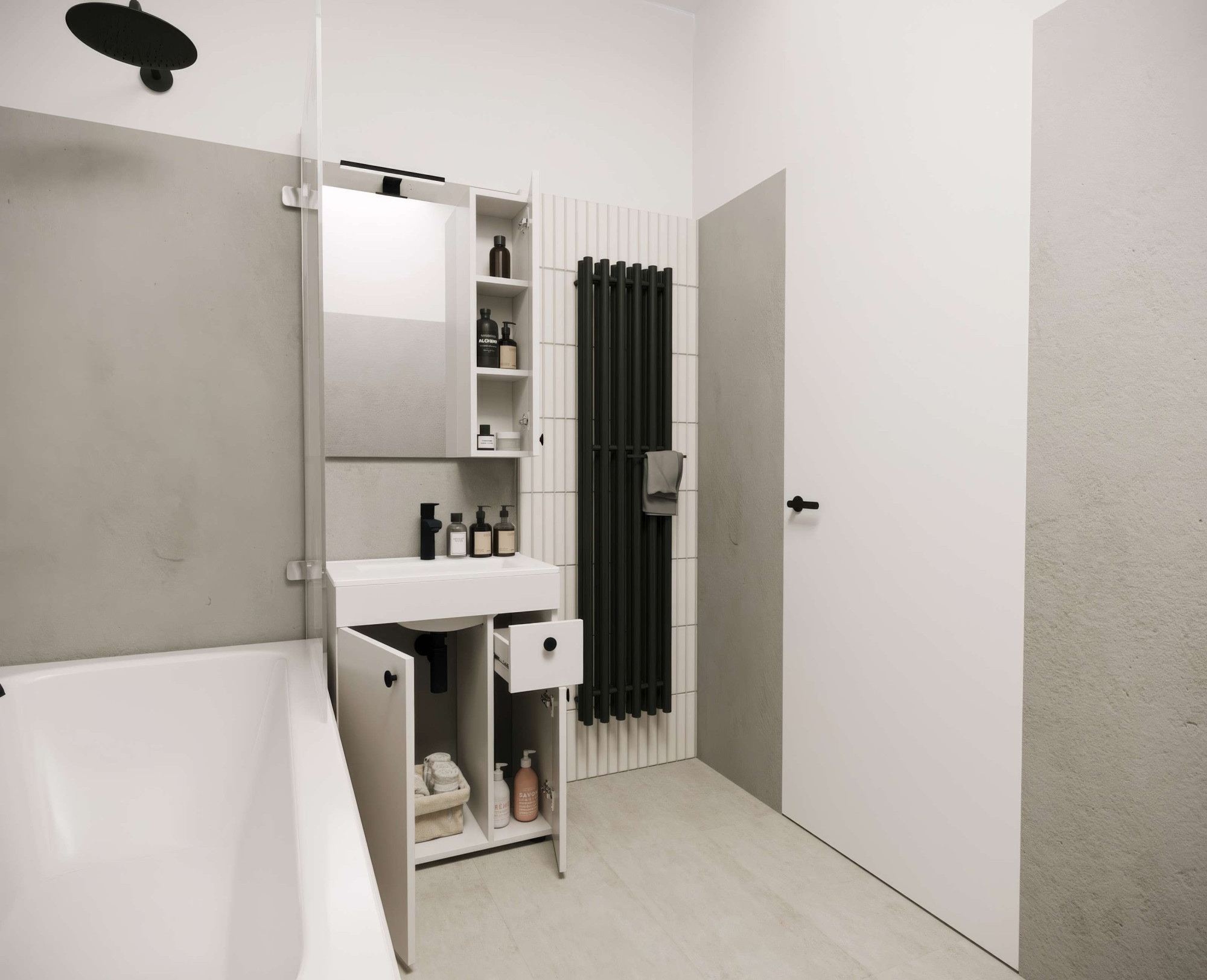 welltime Badmöbel-Set »Badmöbel-Set Braga, Schrank mit Waschbecken, Hängeschrank und Spiegel«, WBU mit Wachbecken und Hängeschrank inkl. LED-Beleuchtung, Spiegel