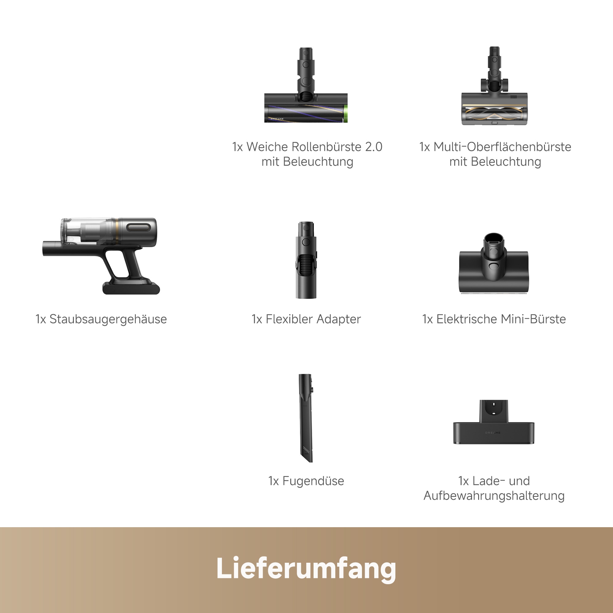 Dreame Akku-Stielstaubsauger »R20 Slim« 190 AW, beleuchtete Bürsten, HEPA-Filter