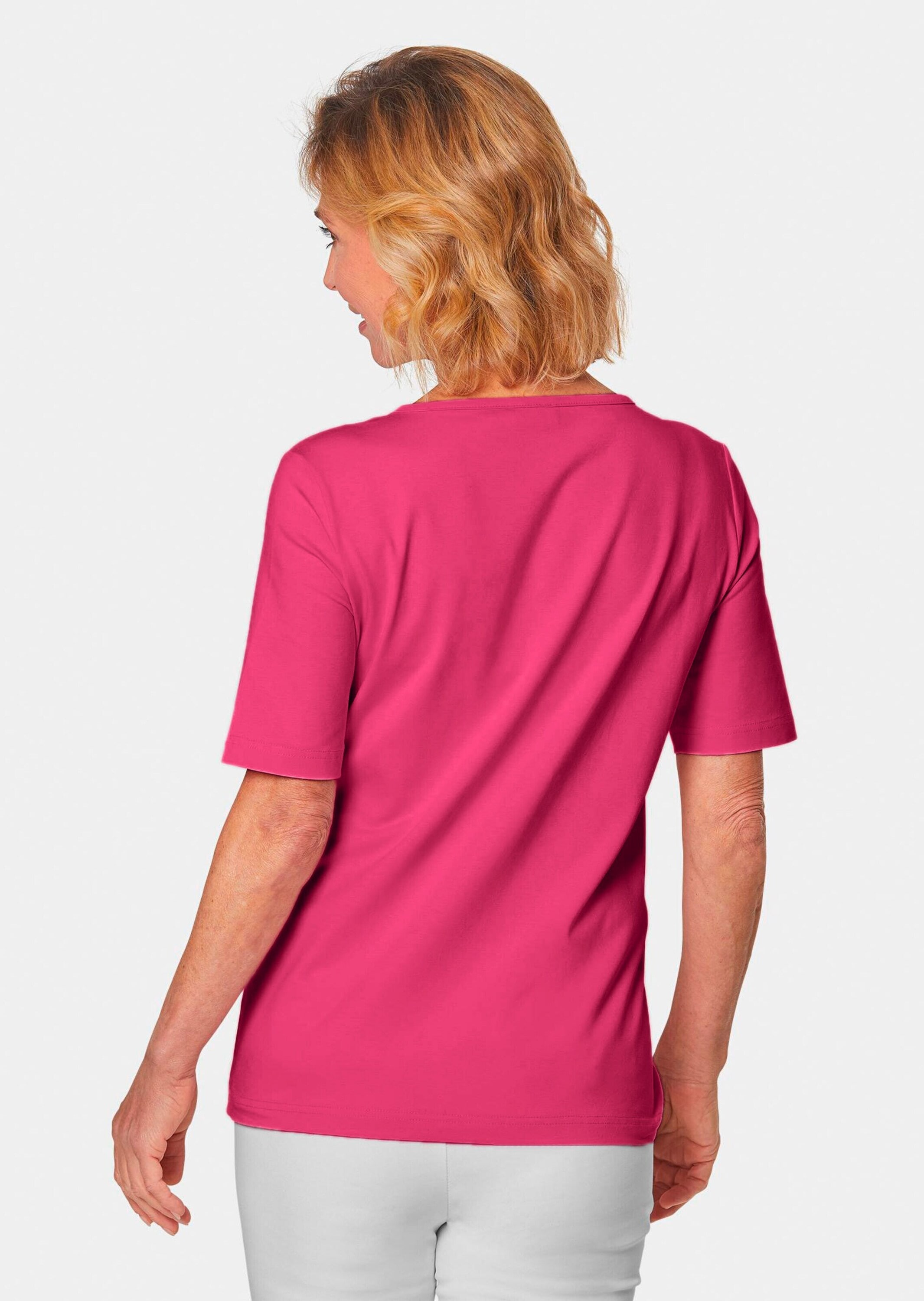 GOLDNER Langarm-Poloshirt »T-Shirt T-Shirt mit charmantem Ausschnitt und Schmucksteinchen«