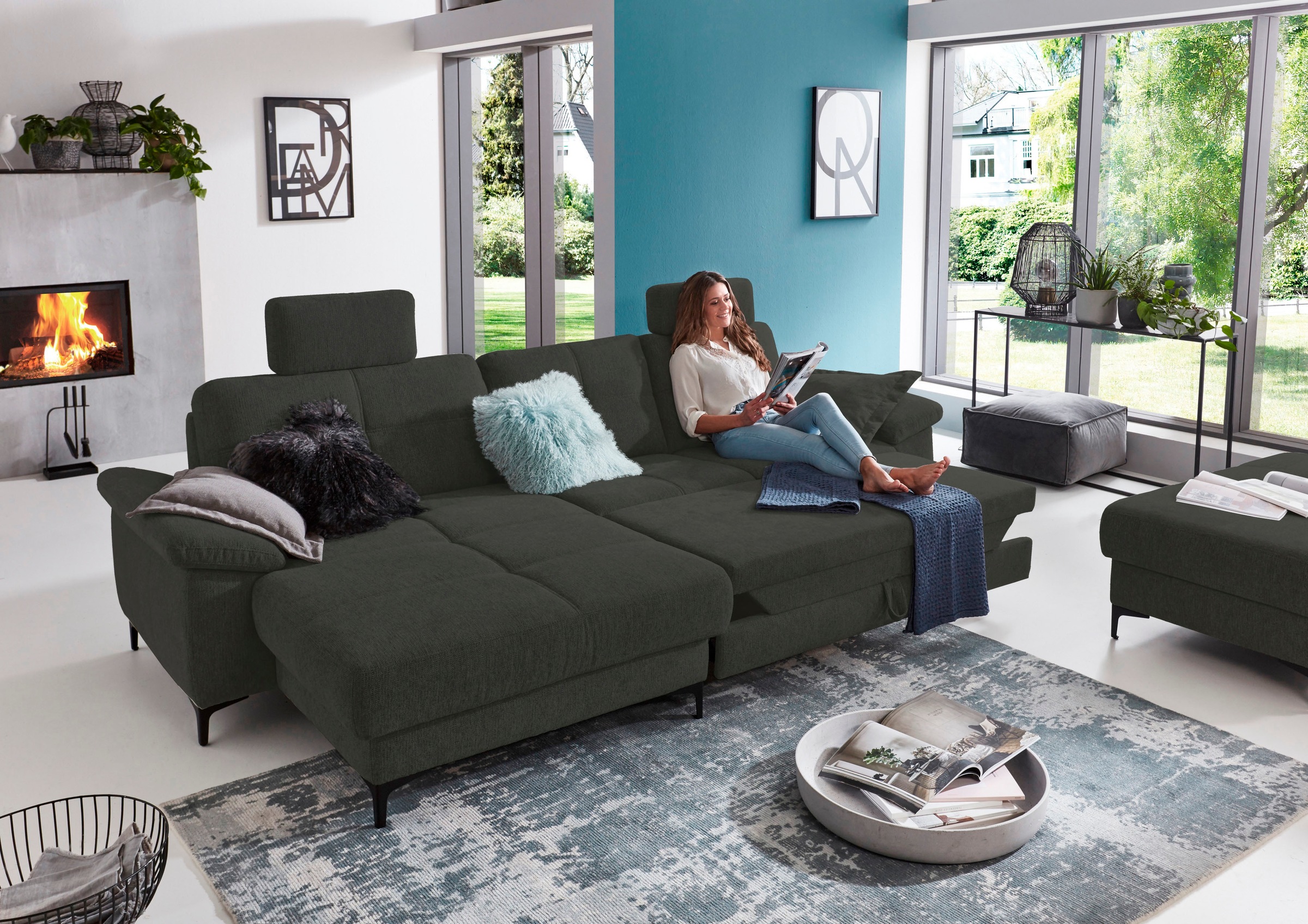 3C Carina Ecksofa »Burnaby bequem und modern, L-Form«, 2 Kopfstützen, optional mit Schlaf- und motorischer Relaxfunktion