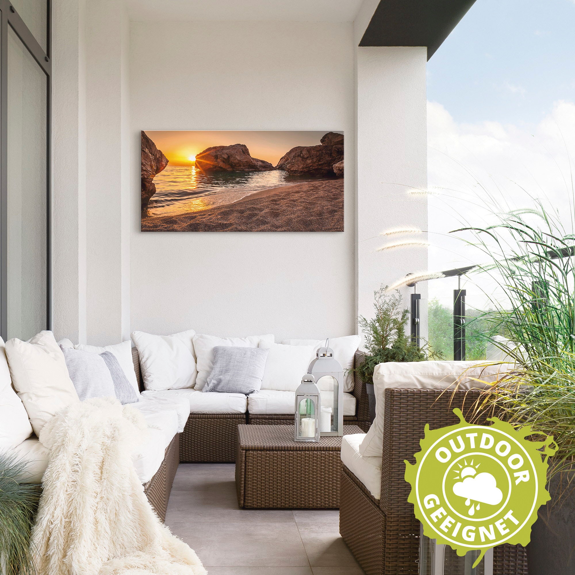 Artland Wandbild »Sonnenuntergang und Strand«, Strand, (1 St.), als Alubild, Outdoorbild, Leinwandbild, Poster, Wandaufkleber