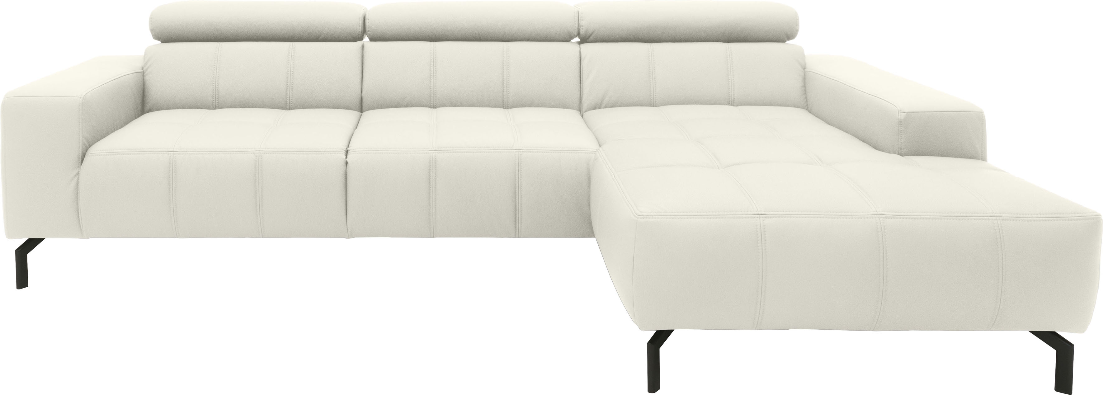 DOMO collection Ecksofa "Cunelli tolle Sitznähte als Designelement, fester Sitzkomfort, L-Form" whlw. verstellbare Kopfteile, passend für gängige Saugroboter