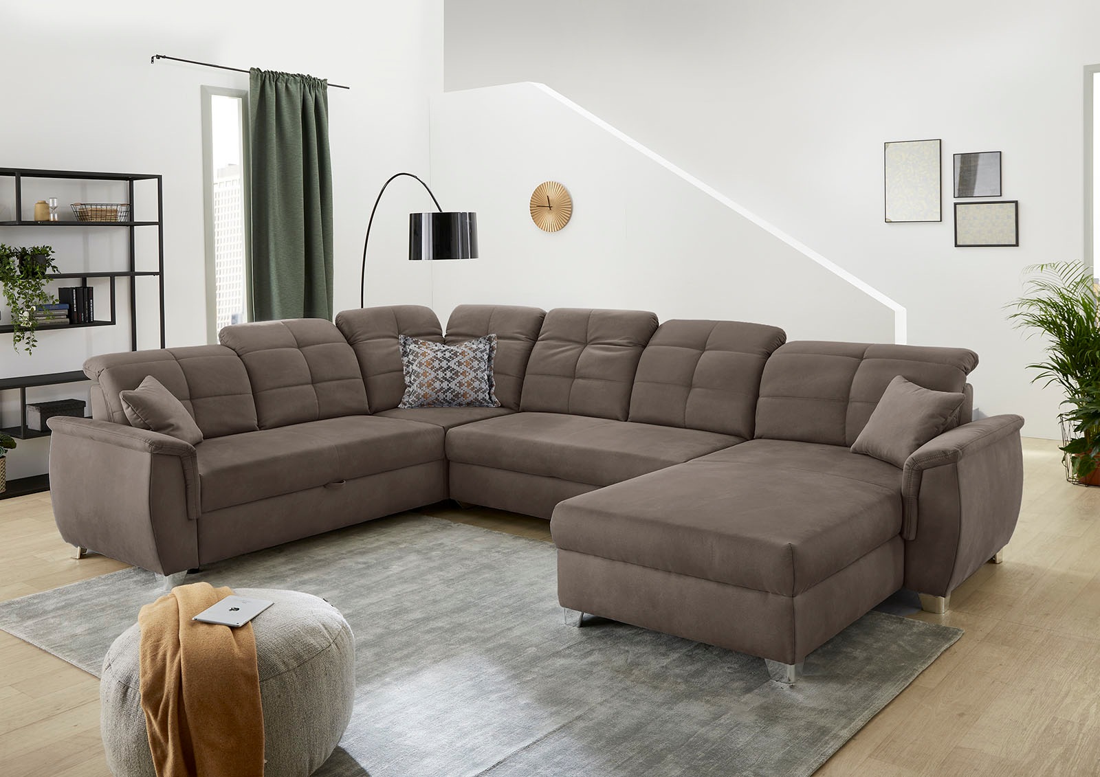 Jockenhöfer Gruppe "Livorno U-Form, B: 354 cm" mit Schlaffunktion, Bettkasten, Kopfteilverstellung & Zierkissen