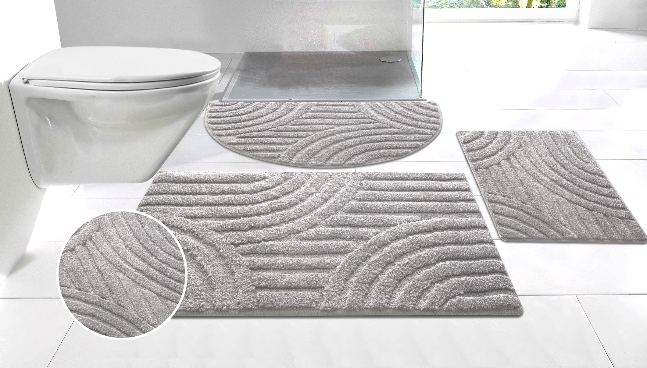 OTTO home Badematte "Regona Scandi, Badvorleger, Badezimmer Teppich, Duschvorleger" Höhe 10 mm rutschhemmend beschichtet strapazierfähig Badteppich, Uni Farben, Hoch-Tief-Effekt, modernes Muster, Zen