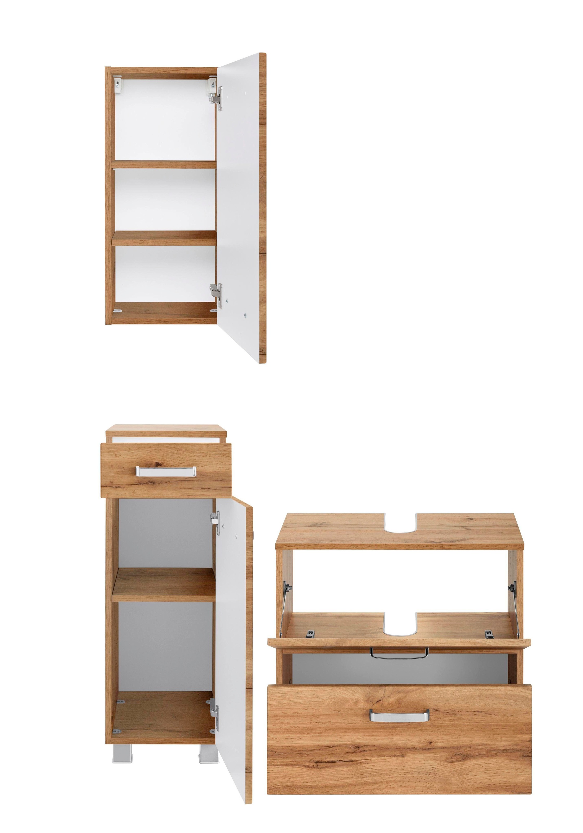 welltime Badmöbel-Set "Ravenna" 3 Stk. tlg. Hängeschrank, Unterschrank, Was günstig online kaufen