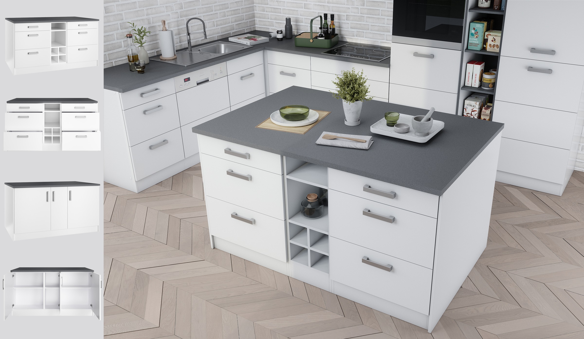 KOCHSTATION Kücheninsel »KS-Toronto« Breite 153 cm, MDF-Fronten, Flaschenregal