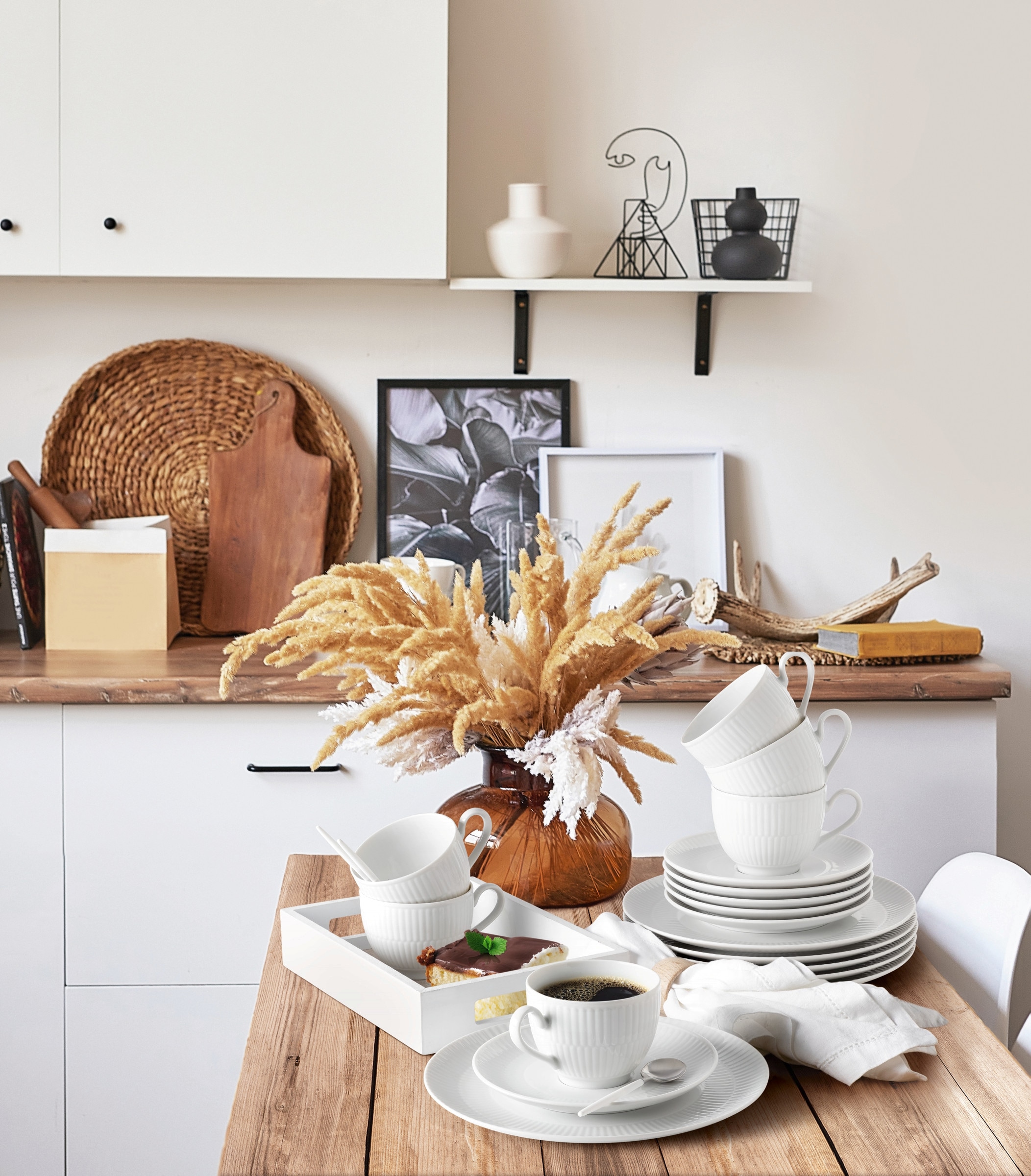 Seltmann Weiden Kaffeeservice »Geschirr-Set, 18 Teile, Amina«, (Set, 18 tlg., 6x Kaffeeobertasse, 6x Kombi-Untertasse, 6x Frühstücksteller), Tassen, Untertassen, Teller, Made in Germany, 18 Teile, für 6 Personen