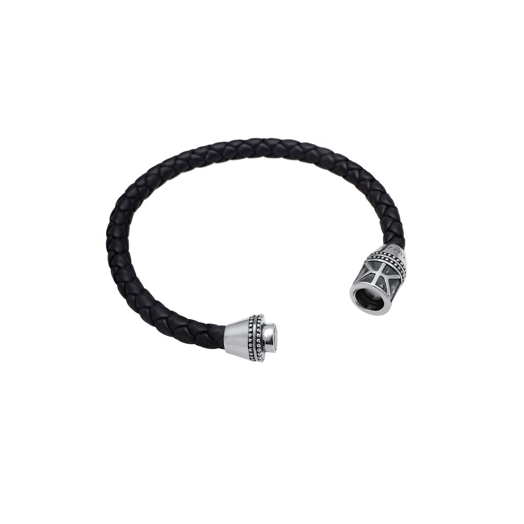 Kuzzoi Armband »Herren Leder Logo Magnet-Verschluß 925 Silber«