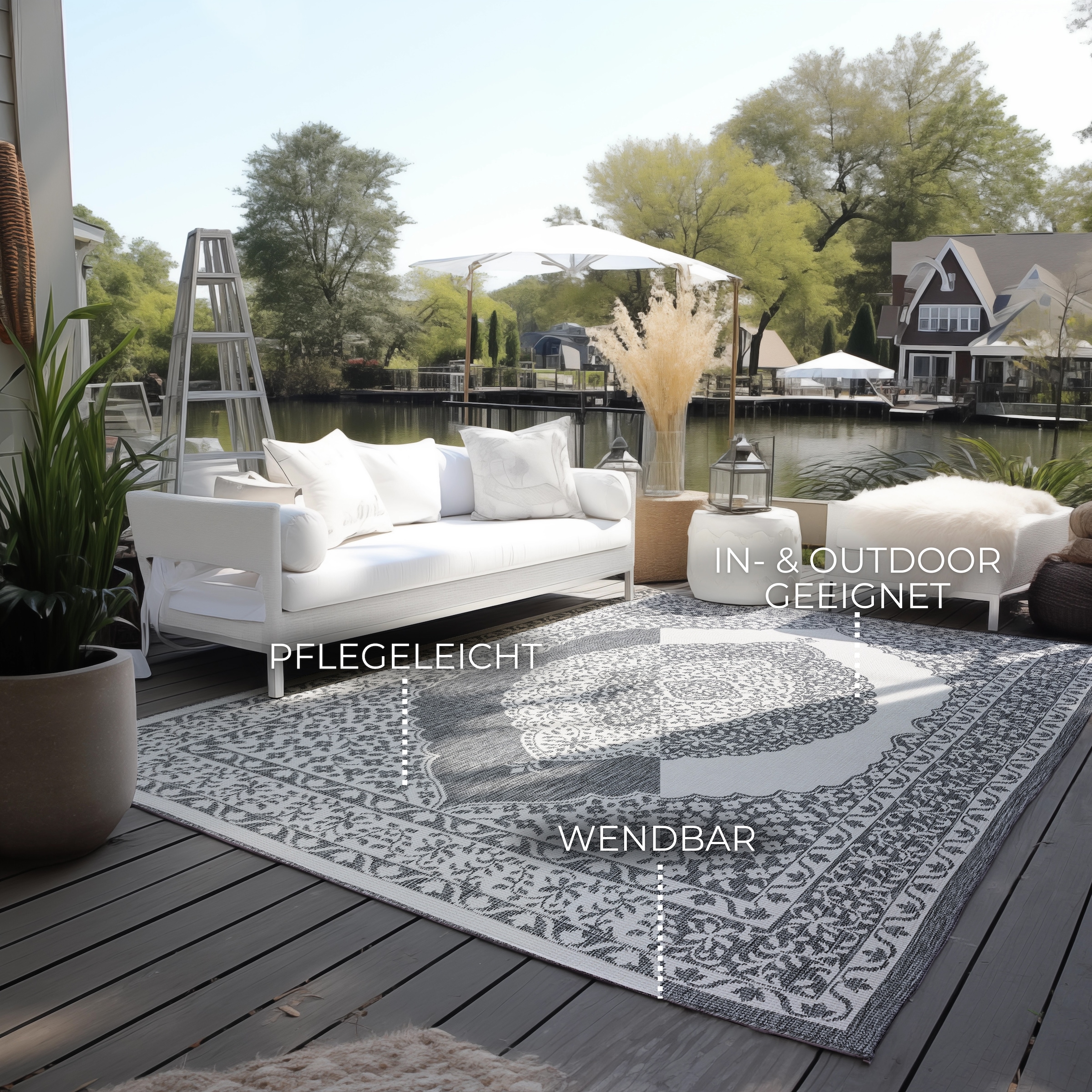 ELLE DECORATION Teppich »Meekly Wendeteppich«, rechteckig, 5 mm Höhe, Flachgewebe, In-& Outdoor, Modern, beidseitig, Balkon, Wohnzimmer