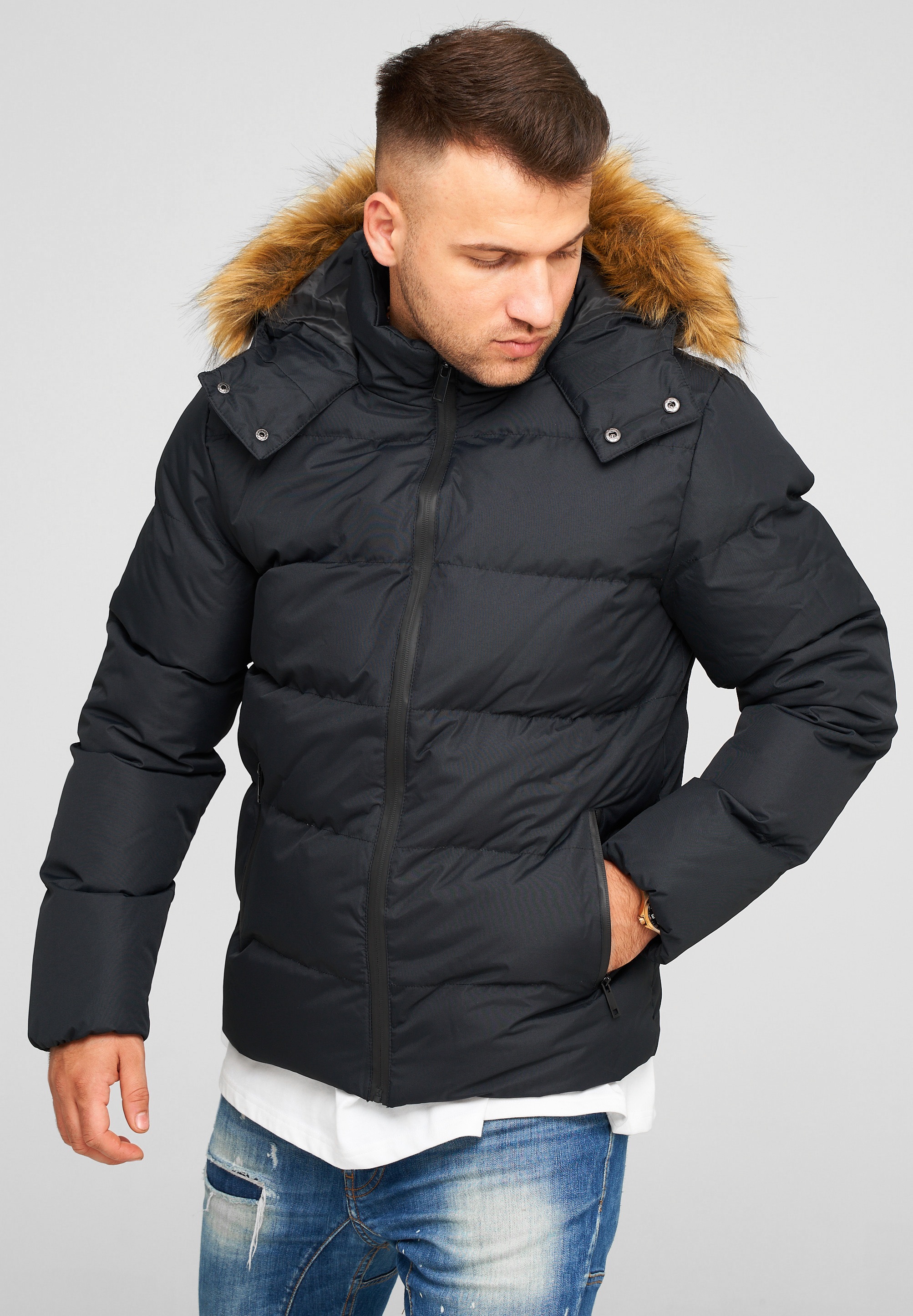 behype Steppjacke "BHBROWNS", mit abtrennbarer Kunstfellkapuze günstig online kaufen